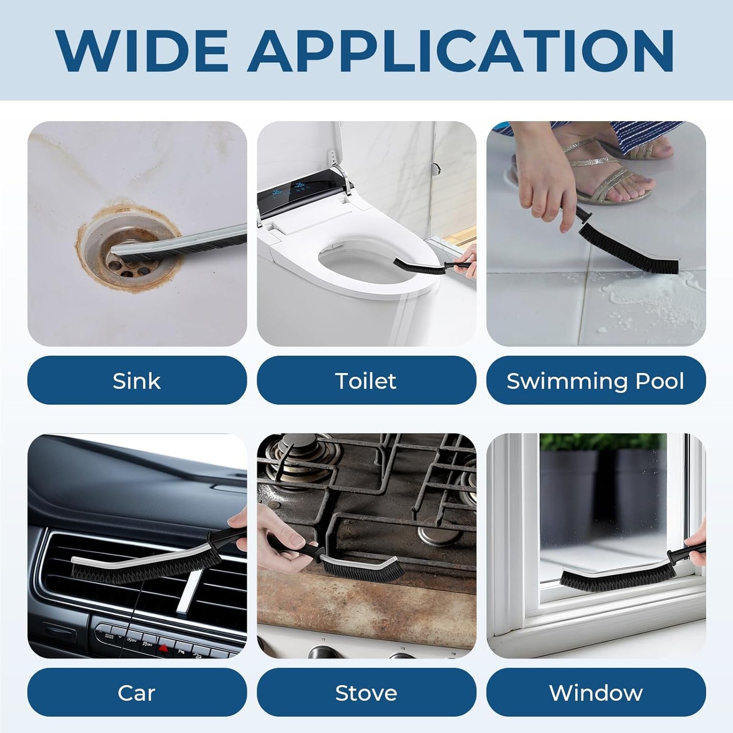 Crevice Cleaning Brushes, Scrub Brush for Hard to Reach Small Space, Home Essentials, Cleaning Supplies, Cleaning Tools for Household Use, Bathroom, Shower, Kitchen, Window, Toilet (2, Black)