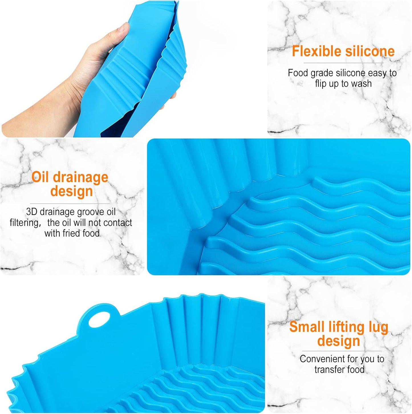 2 PCS Square Silicone Air Fryer Liners - 8 Inch Reusable Air Fryer Pot - Air Fryer Accessories - Air Fryer Inserts for 4 to 7 QT Oven Microwave Accessories (Red + Blue)