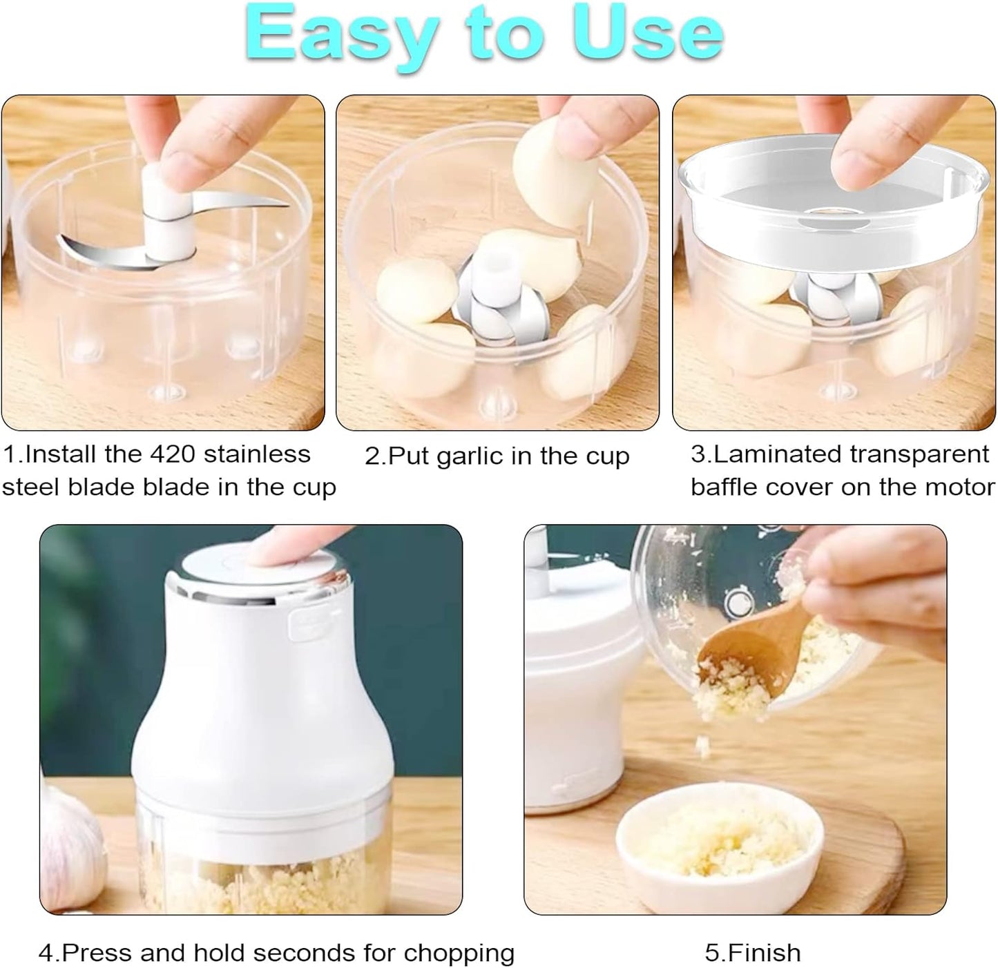 Vegetable Chopper, 100ML Electric Garlic Chopper, USB Rechargeable Mini Blender, Powerful Small Food Processor, Blender to Vegetable, Wireless Food Cutter for Ginger, Chili, Fruit, Meat, etc
