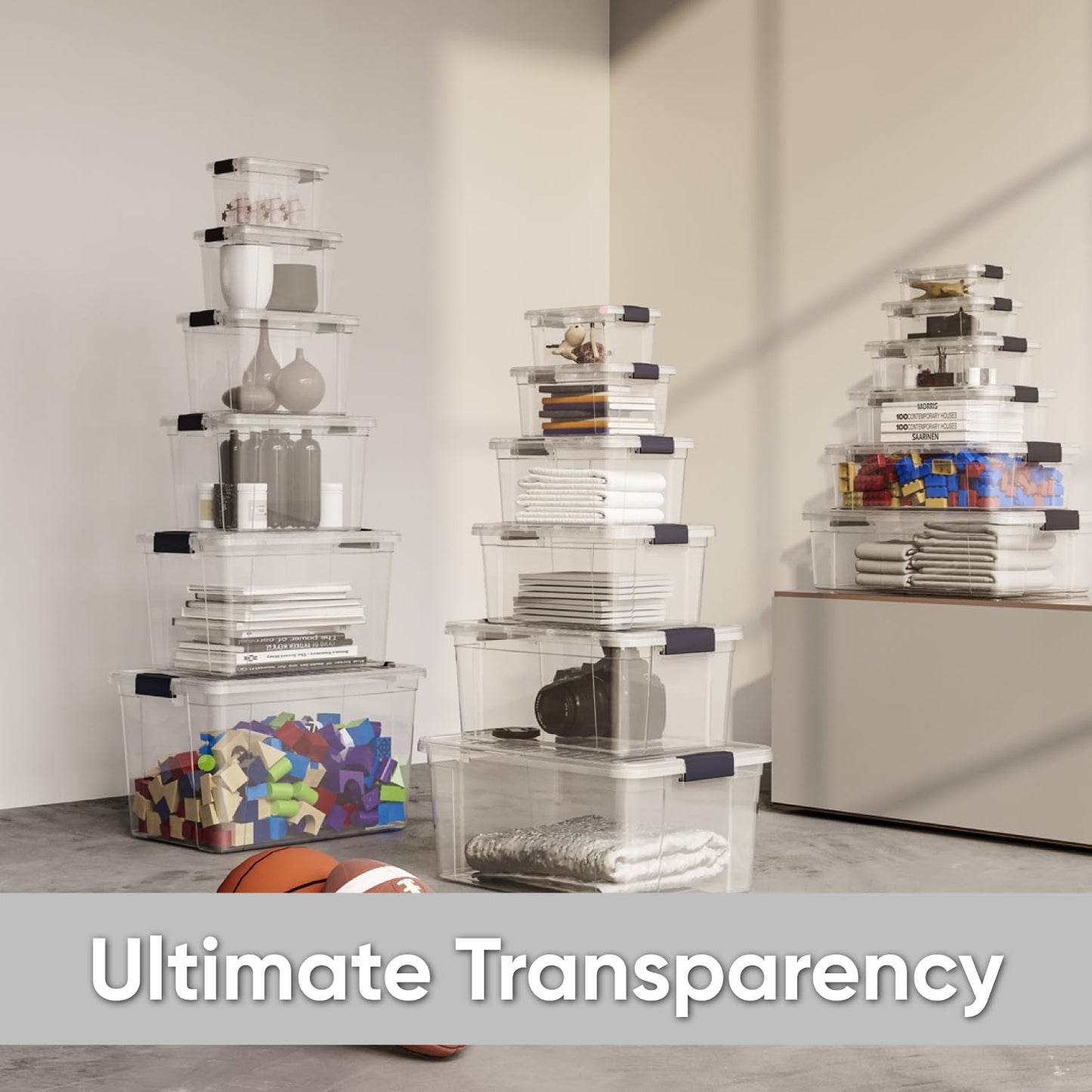 Superio Clear Plastic Storage Bins with Lid, 4.5 Quart Box, Organizing Containers, Stackable Plastic Tote for Home, Garage, Dorm, School, and Office