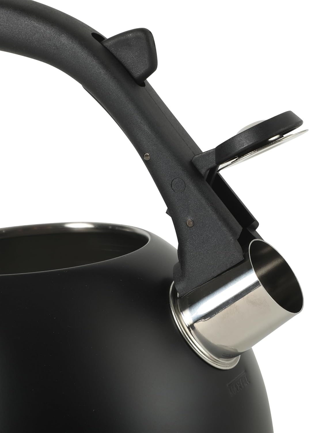 Mr. Coffee Clarefield 2.4 Qt Whistling Tea Kettle – Matte Black Stovetop Water Kettle with Lid, Heat-Resistant Nylon Handle and Knob, Stainless Steel Trim