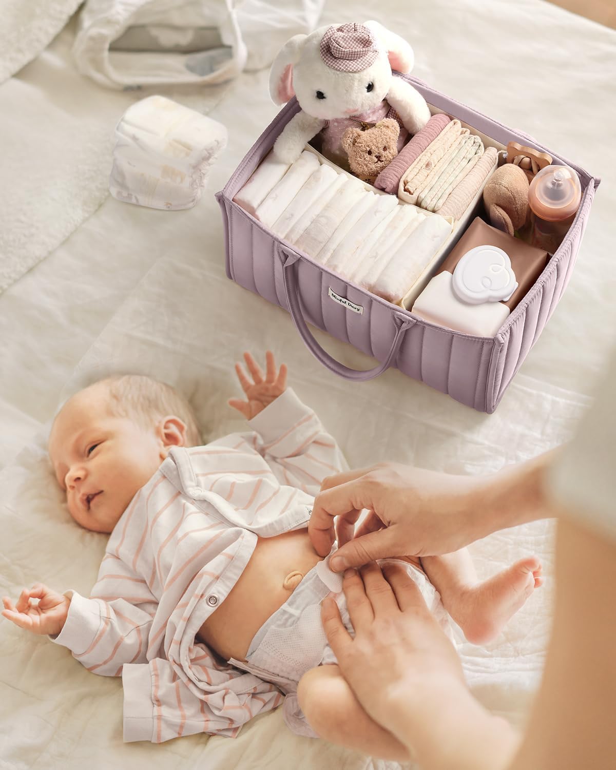Blissful Diary Baby Diaper Caddy Organizer, Stylish Storage Basket for Newborn Essentials and Diaper Station, Gift for Baby Shower and Registry Must-Have, Mauve Pink