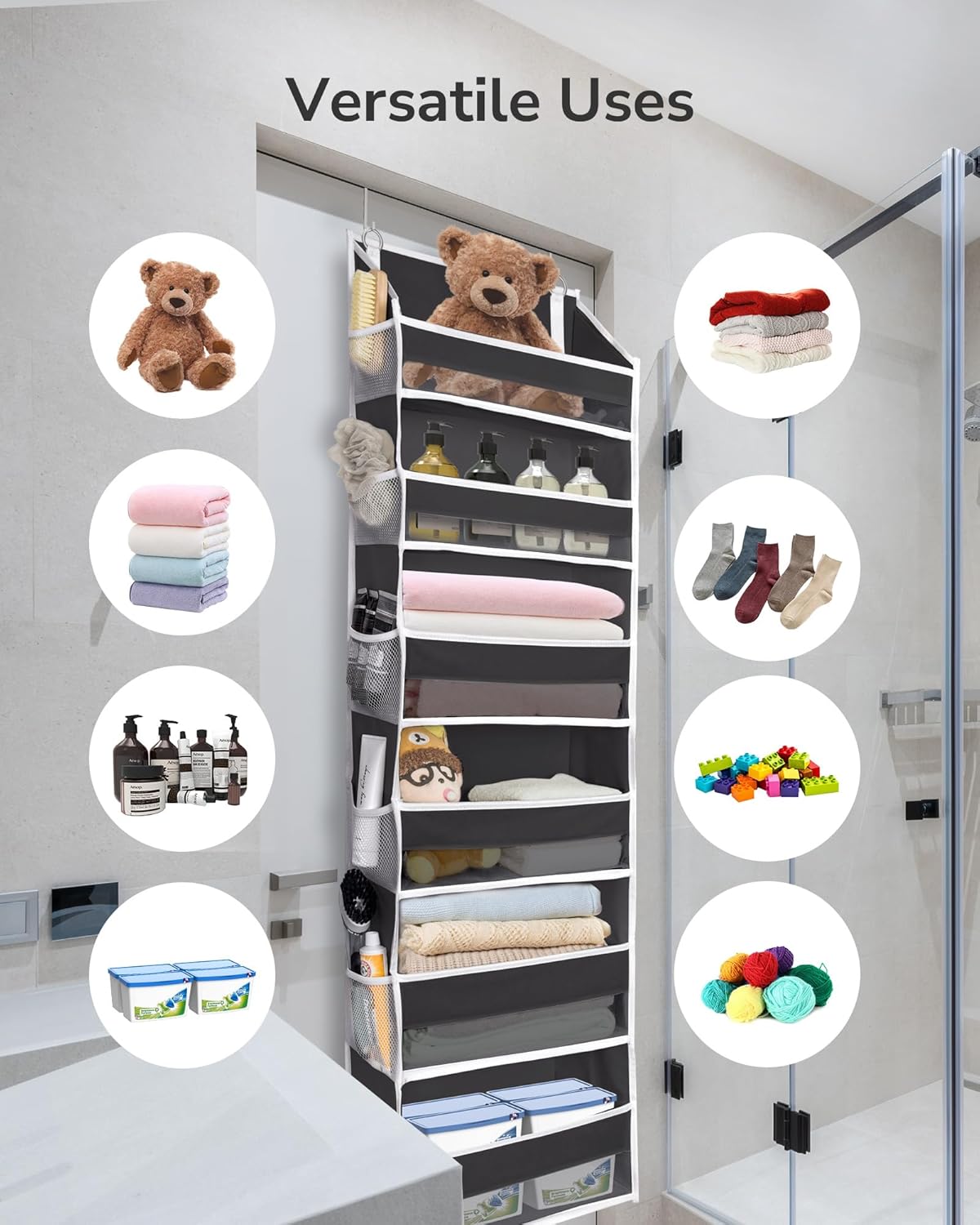 ULG 2Pack-Over The Door Organizer with 6 Large Pockets 12 Side Pockets, 50lbs Weight Capacity Door Hanging Organizer Black