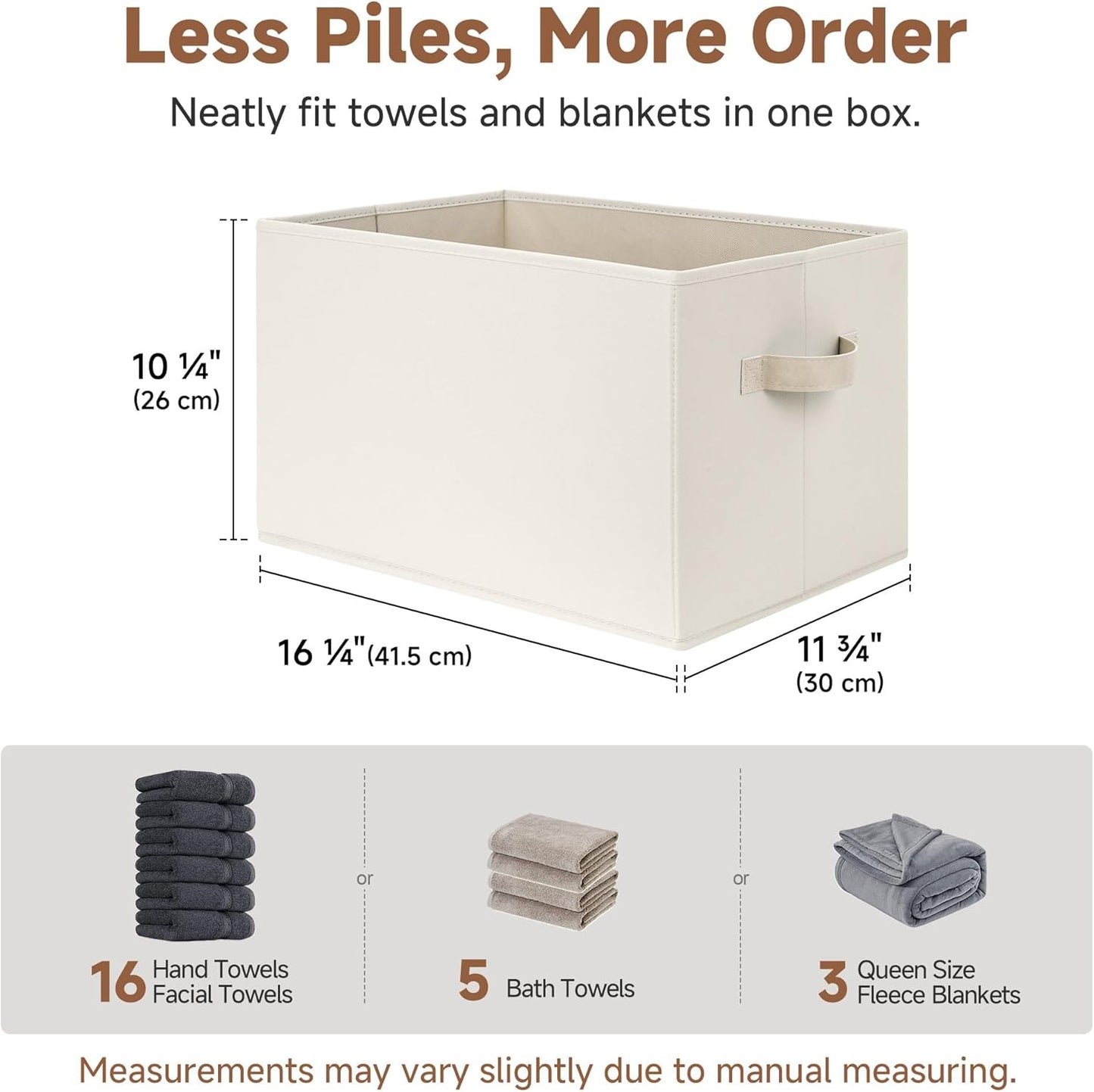 StorageWorks Storage Baskets for Shelves, Foldable Fabric Closet Storage Bins with Handles, Fabric Storage Bins Clothes Organizer, Beige, 3-Pack, Extra Large