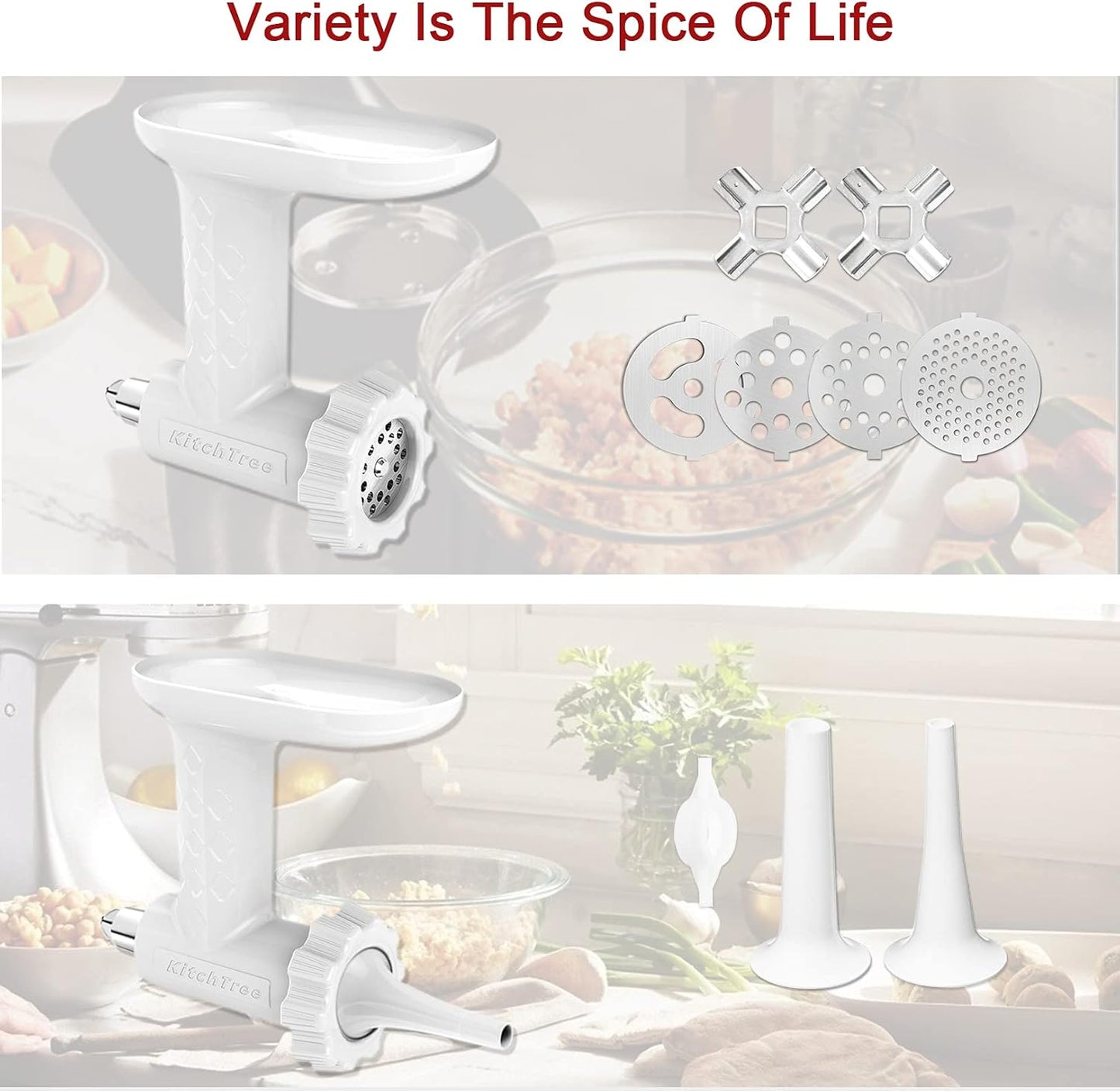 Food Grinder Attachment for KitchenAid Stand Mixers Includes 2 Sausage Filler Tubers, 4 Grinding Plates, Meat Grinder Attachment for kitchenAid, White …