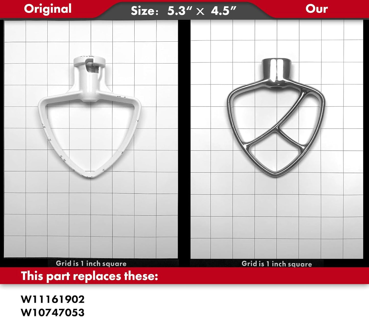 Flat Beater Replacement for KitchenAid 3.5 Qt. Tilt-Head Stand Mixers/Polished 18/8 Stainless Steel Accessories/No coating/Dishwasher Safe