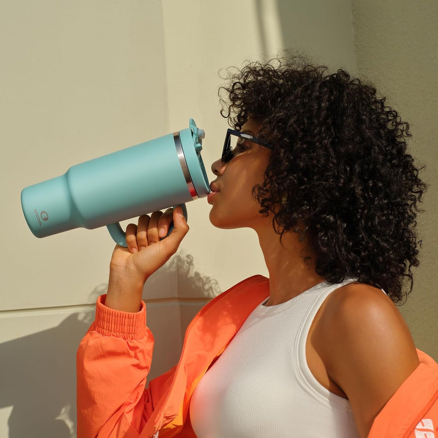 ENCOOL 32 oz Tumbler with Handle and Straw: Stainless Steel Insulated Tumbler Keeps Cold for 24 Hours, Leakproof Travel Cup Fits in Cup Holder and BPA-Free,Pewter Blue