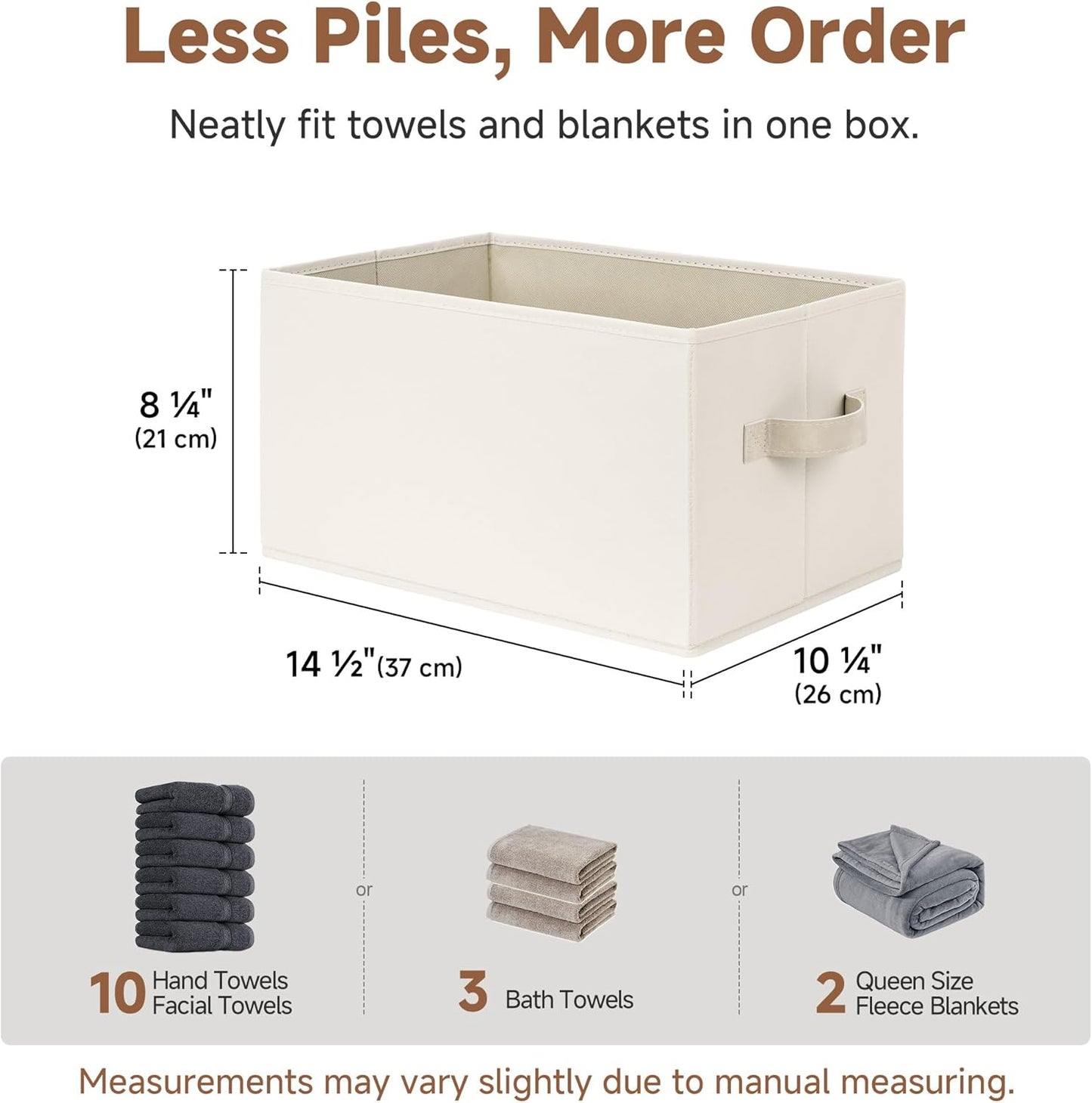 StorageWorks Storage Baskets for Shelves, Foldable Fabric Closet Storage Bins with Handles, Fabric Storage Bins Clothes Organizer, Beige, 3-Pack, Large