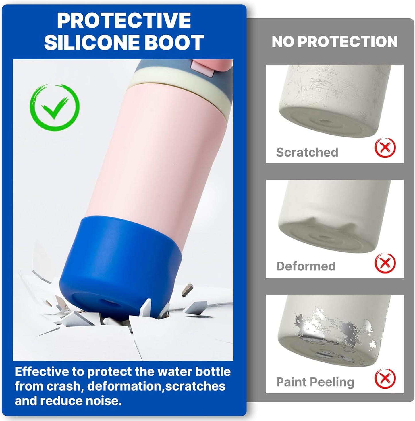 Silicone Water Bottle Boot for Owala 14/16oz, Anti-Slip Protective Sleeve Bottom Bumper Protector for Owala Kids 12 oz Tumbler, Flip 14 oz and FreeSip 16 oz Water Bottle (Navy)