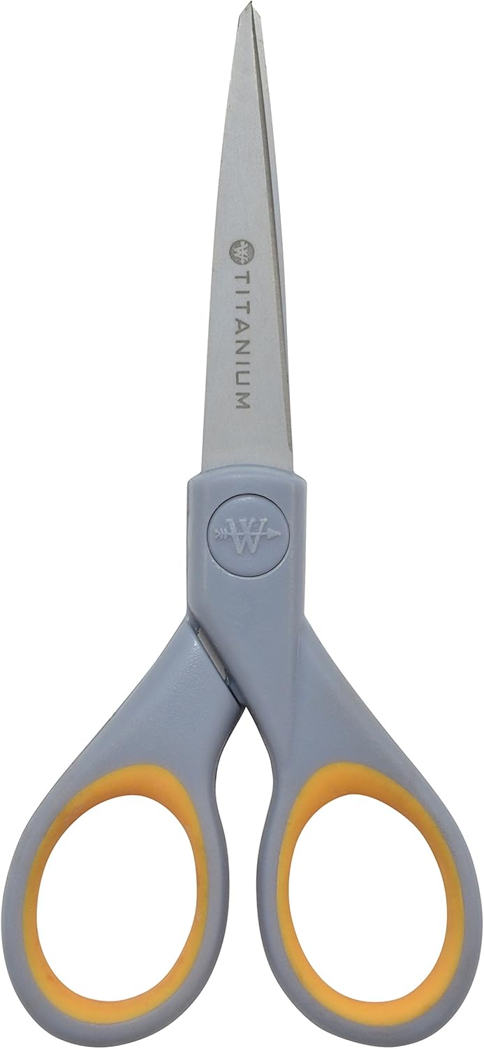 Westcott 13525 5-Inch Pointed Titanium-Bonded Crafting Scissors with Soft Handles, Gray/Yellow