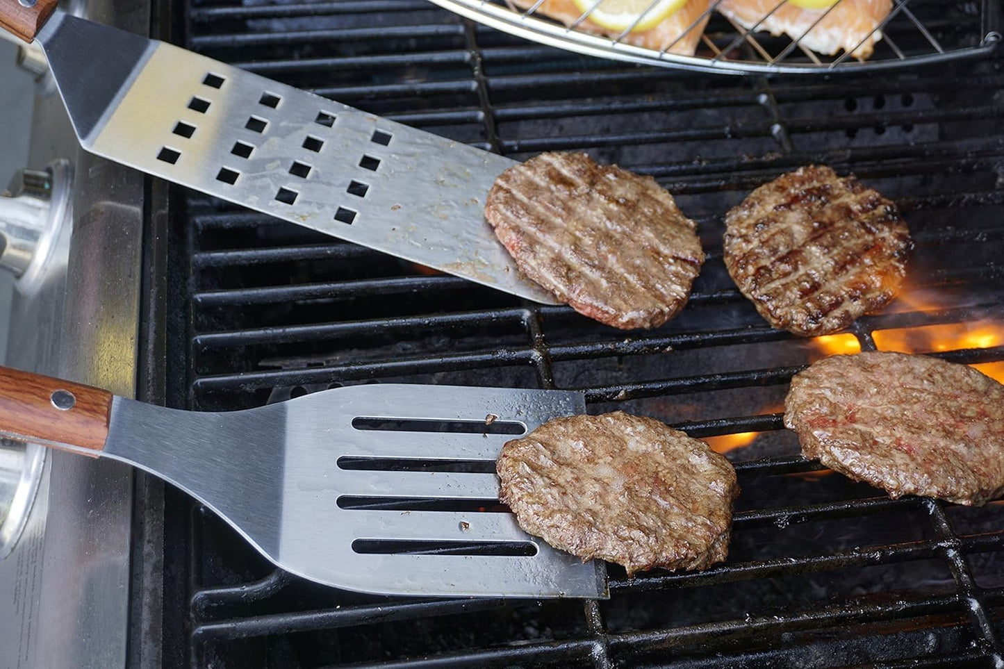 RSVP International Endurance (BQ-FLP) BBQ Long Spatula Flipper, 16.25" | Flip Burgers & Other Food w/ Long Handle that Keeps Hands Safe from Fire | Made from Stainless Steel & Rosewood