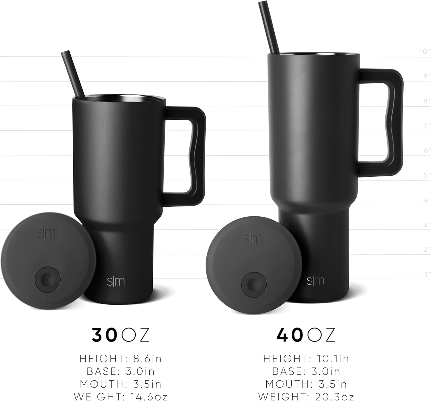 Simple Modern 40 oz Trek Tumbler with Handle and Straw Lid | Cup Holder Friendly Insulated Stainless Steel Travel Mug | Graphite (Pack of 12)