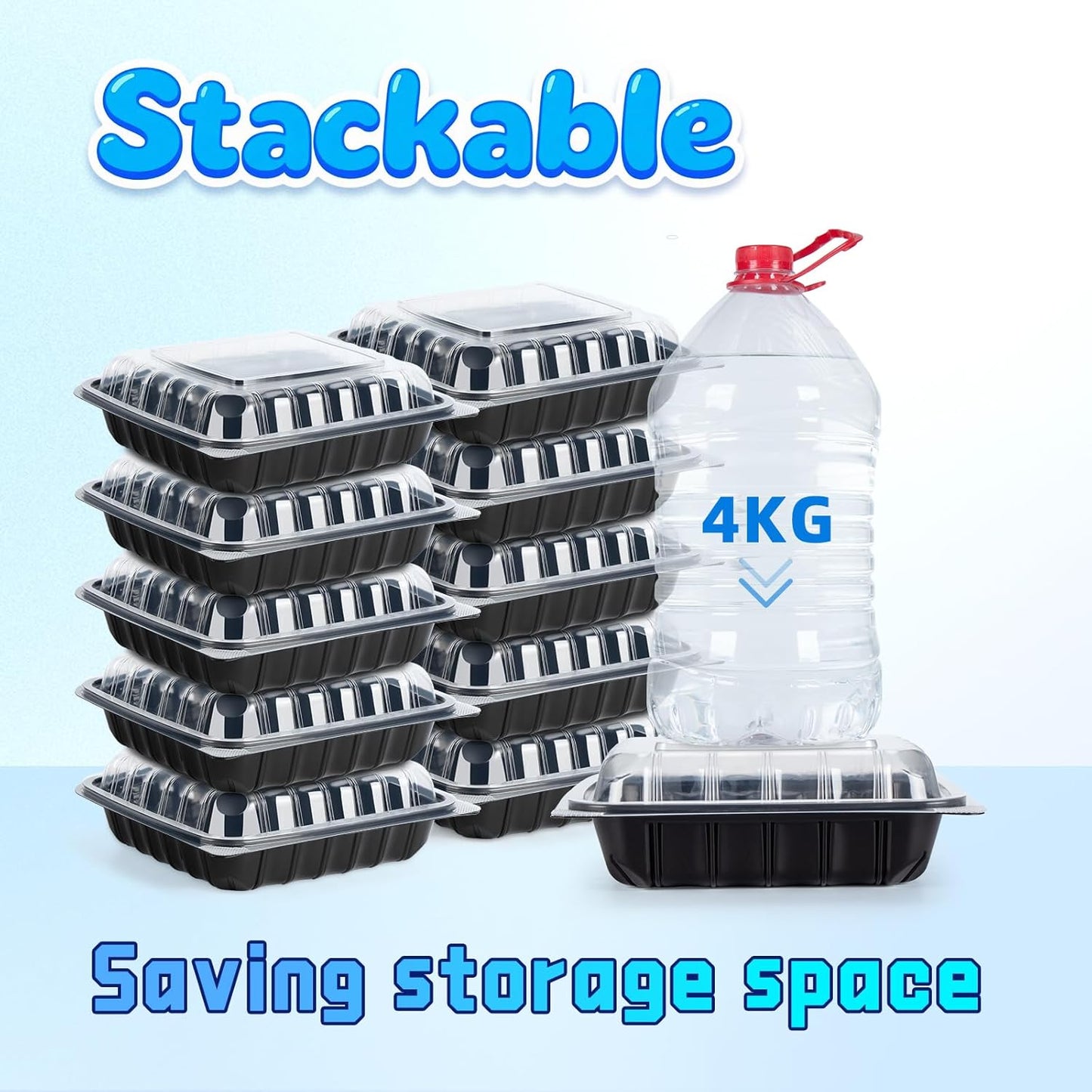 YANGRUI Plastic Containers 9.5" 38 oz 45 Pack - High Clarity Anti Fog Shrink Wrap Commercial PP BPA Free Meal Prep Box | Freezer & Microwave Safe | Reusable & Disposable Restaurant Takeout Container