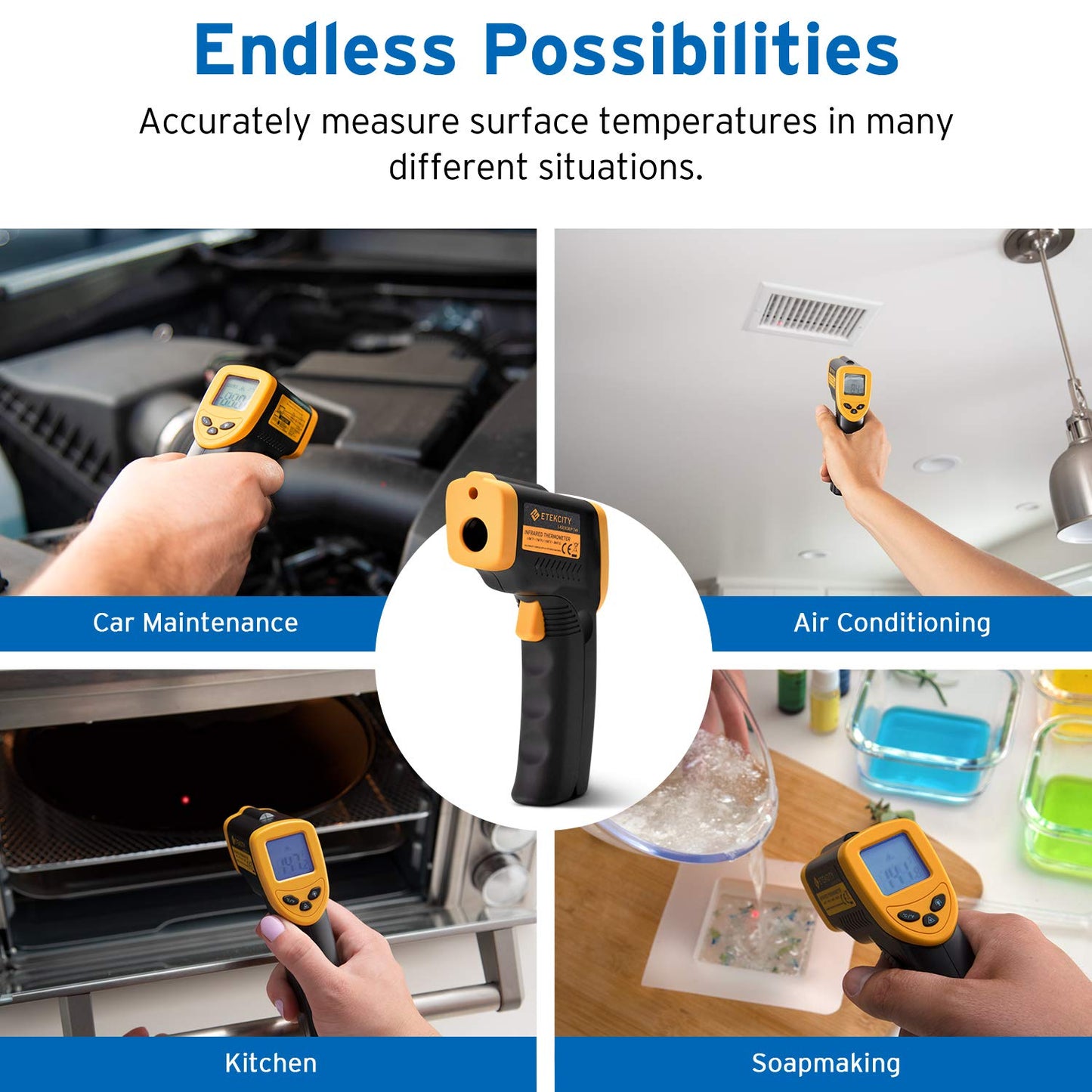 Etekcity Infrared Thermometer 749 (Not for Human) Temperature Gun Non-Contact Digital Lasergrip with LCD Backlit Display, -58℉ to 716℉ (-50℃ to 380℃), Black-Yellow