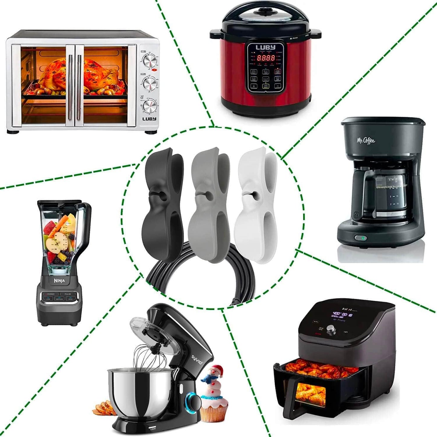 Cord Organizer for Kitchen Appliances - 3 PCS Stick On Cable Wrapper Holder Winder Keeper, Power Wire Management Wrap Hook Clip for Kitchenaid Mixer, Home Gadget Accessories