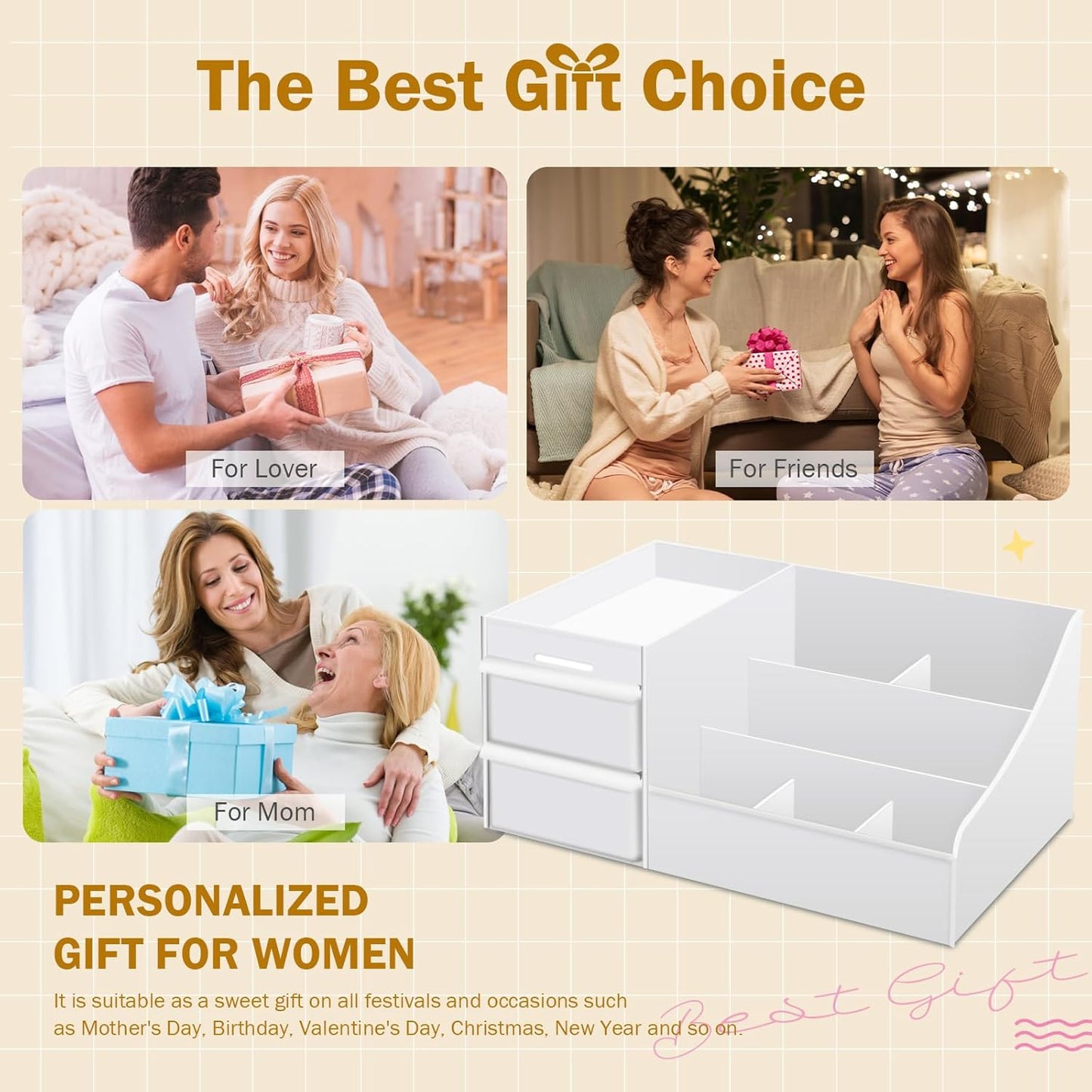 Large Makeup Organizer with Drawers - Multi-Functional Vanity and Countertop Storage for Cosmetics, Skincare, Perfume, Nail Polish, Brushes - Compact Desk and Bathroom Organizer for Women’s Gifts