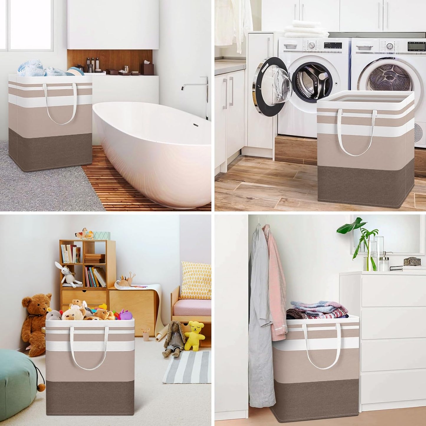 HomeHacks 2-Pack Large Laundry Basket, Waterproof, Freestanding Laundry Hamper, Collapsible Tall Clothes Hamper with Extended Handles for Clothes Toys in the Dorm and Family (Brown, 100L)