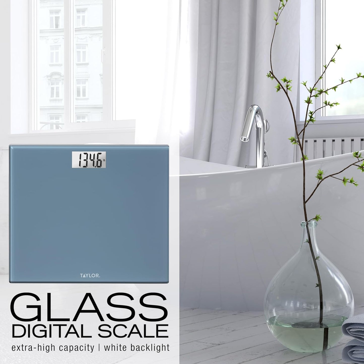 Taylor Digital Extra-Wide Extra High 500lb Capacity Bathroom Scale for Body Weight, Accurate High Precision and Ultra Wide Platform, Digital Weighing Machine for People, Easy-to-Read, Slate Blue