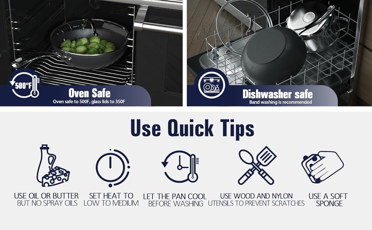 Cooks Standard Nonstick Stir-Fry Wok Pan 11-Inch, Hard Anodized Deep Frying Pan with Glass Lid, Flat Bottom, Black