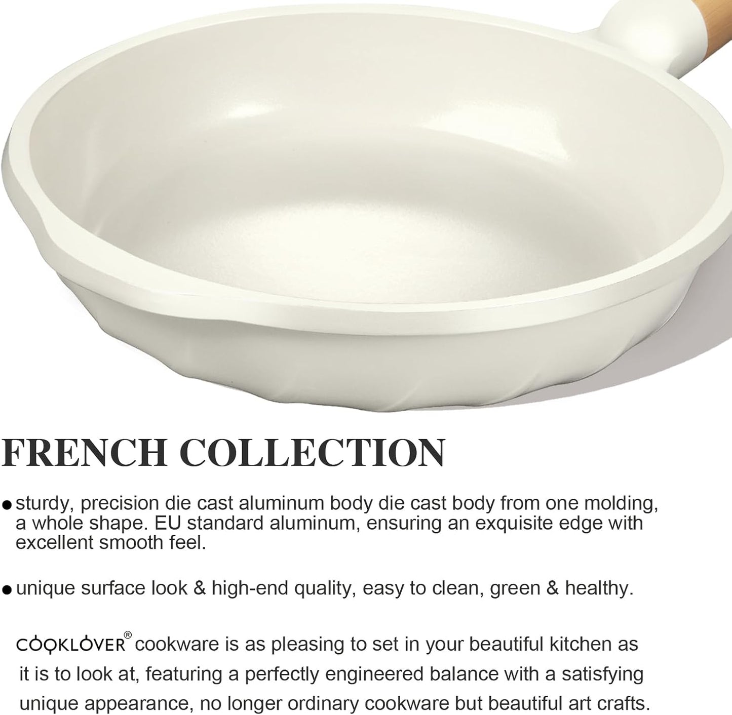 COOKLOVER Nonstick Frying Pan 100% PFOA Free Cookware Induction Skillet Stir Fry Pan (Cream white, 7.9 inch)