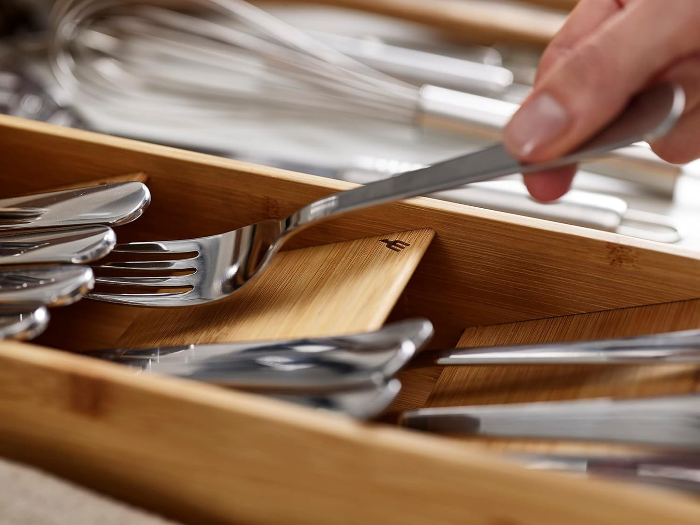 Joseph Joseph DrawerStore Compact Utensil Organizer For Kitchen Drawer Silverware, Flatware Tray, Small, Bamboo