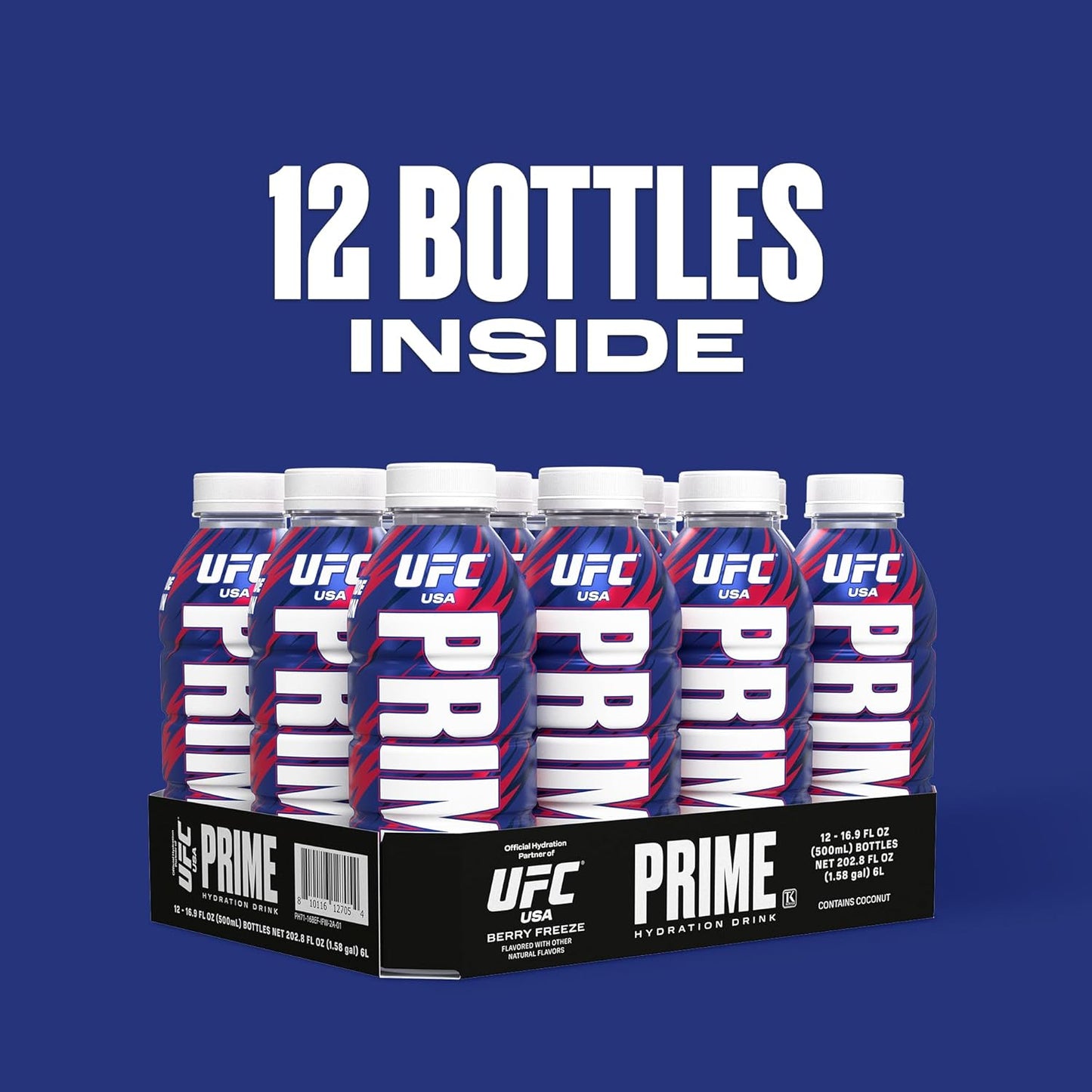 PRIME Hydration UFC, Sports Drinks, Electrolyte Enhanced for Replenishing Fluids, 250mg BCAAs, B Vitamins, Antioxidants, Low Sugar, 16.9 Fl Oz, 12 Pack