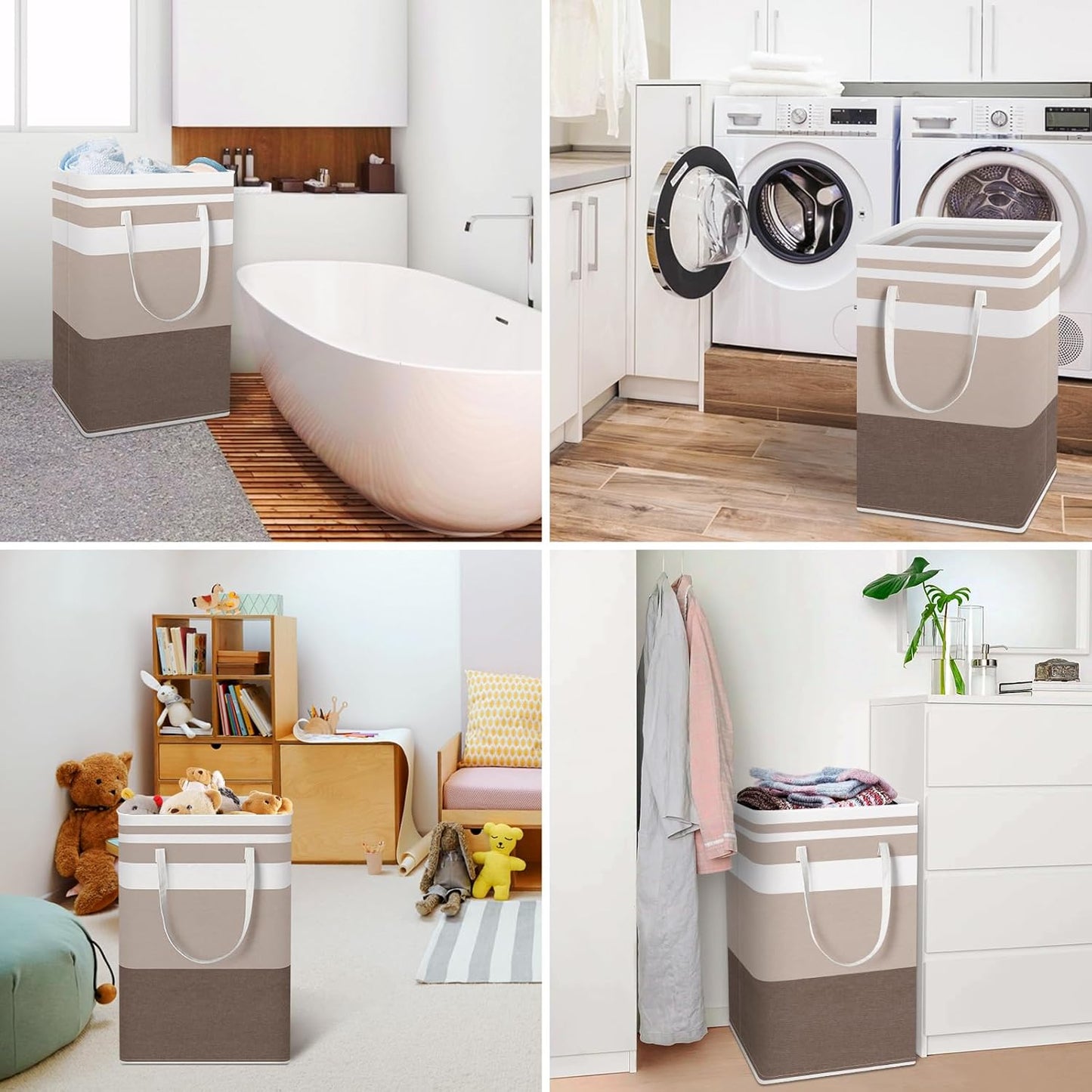 HomeHacks 2-Pack Large Laundry Basket, Waterproof, Freestanding Laundry Hamper, Collapsible Tall Clothes Hamper with Extended Handles for Clothes Toys in the Dorm and Family (Brown, 88L)