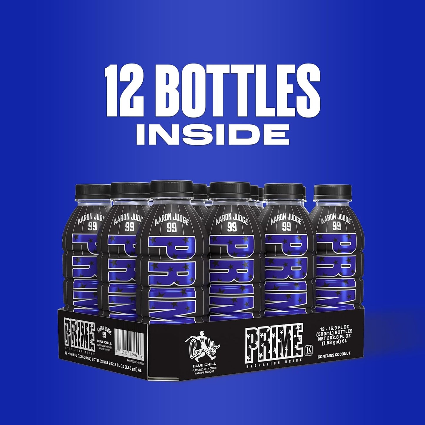 PRIME Hydration Aaron Judge, Sports Drinks, Electrolyte Enhanced for Replenishing Fluids, 250mg BCAAs, B Vitamins, Antioxidants, Low Sugar, 16.9 Fl Oz, 12 Pack