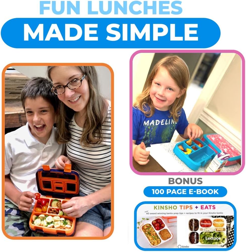 Bento Lunch Box for Kids Toddlers Boys Girls, 5 Portion Sections Secure Lid, Microwave Safe BPA Free Removable Tray, Pre-School Kid Daycare Lunches Snack Container, Unicorn Dinosaur 2 pack