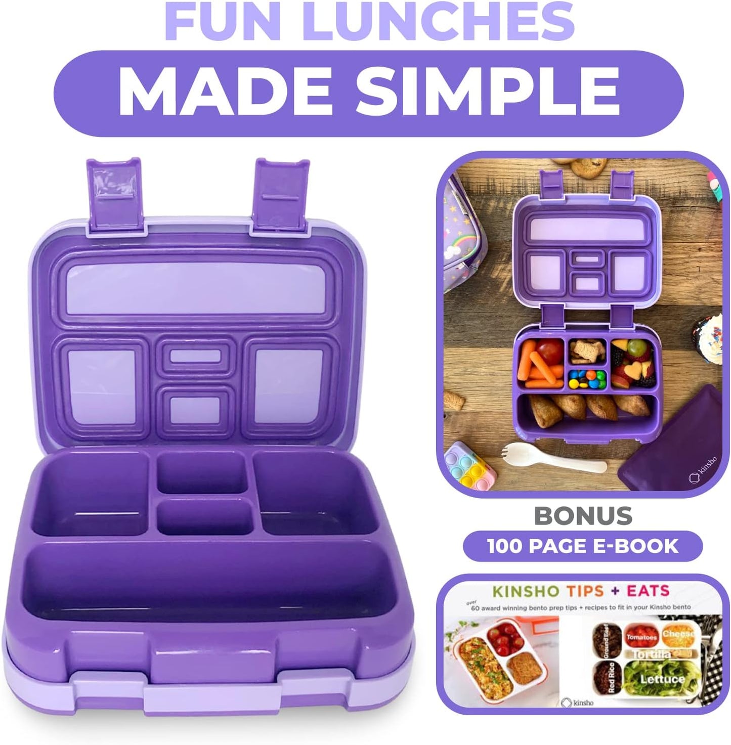 Bento Box Lunch Boxes for Toddlers Kids Girls, 5 Portion Sections Secure Lid, BPA Free Removable Tray, Pre-School Kid Daycare Lunches Snack Container Ages 3 to 5, Loncheras Para Niñas, Purple Unicorn