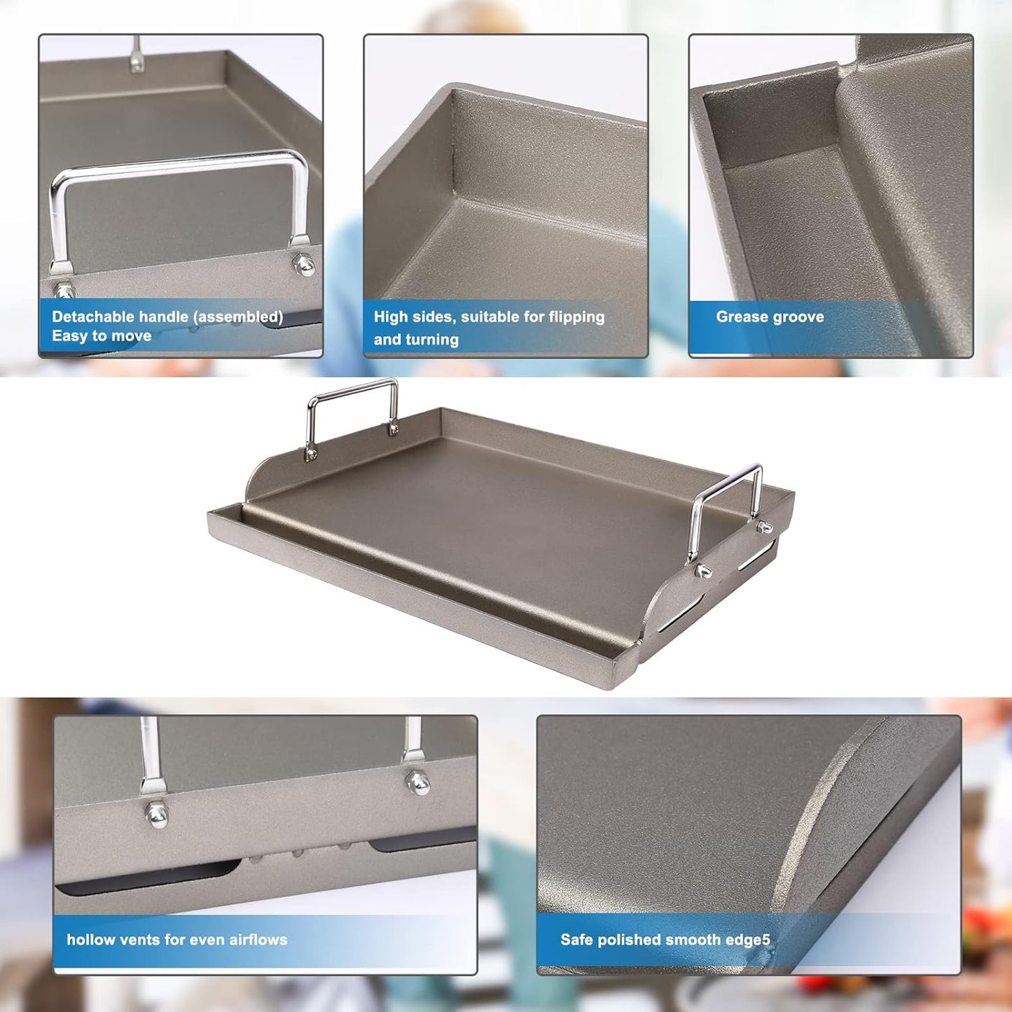 Griddle for Gas Grill Metal Cooking Griddle Pan for Outdoor Gas Grill, 17" x13" Flat Top Plate Skillet Pan Teppanyaki Insert for Weber Charbroil Camp Chef and Charcoal