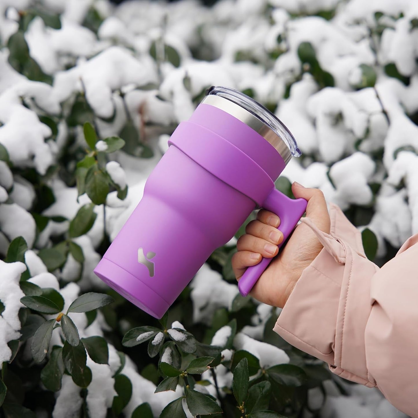 10 oz Tumbler with Handle and 2 Straw 2 Lid, Insulated Water Bottle Stainless Steel Vacuum Cup Reusable Travel Mug,Lavender