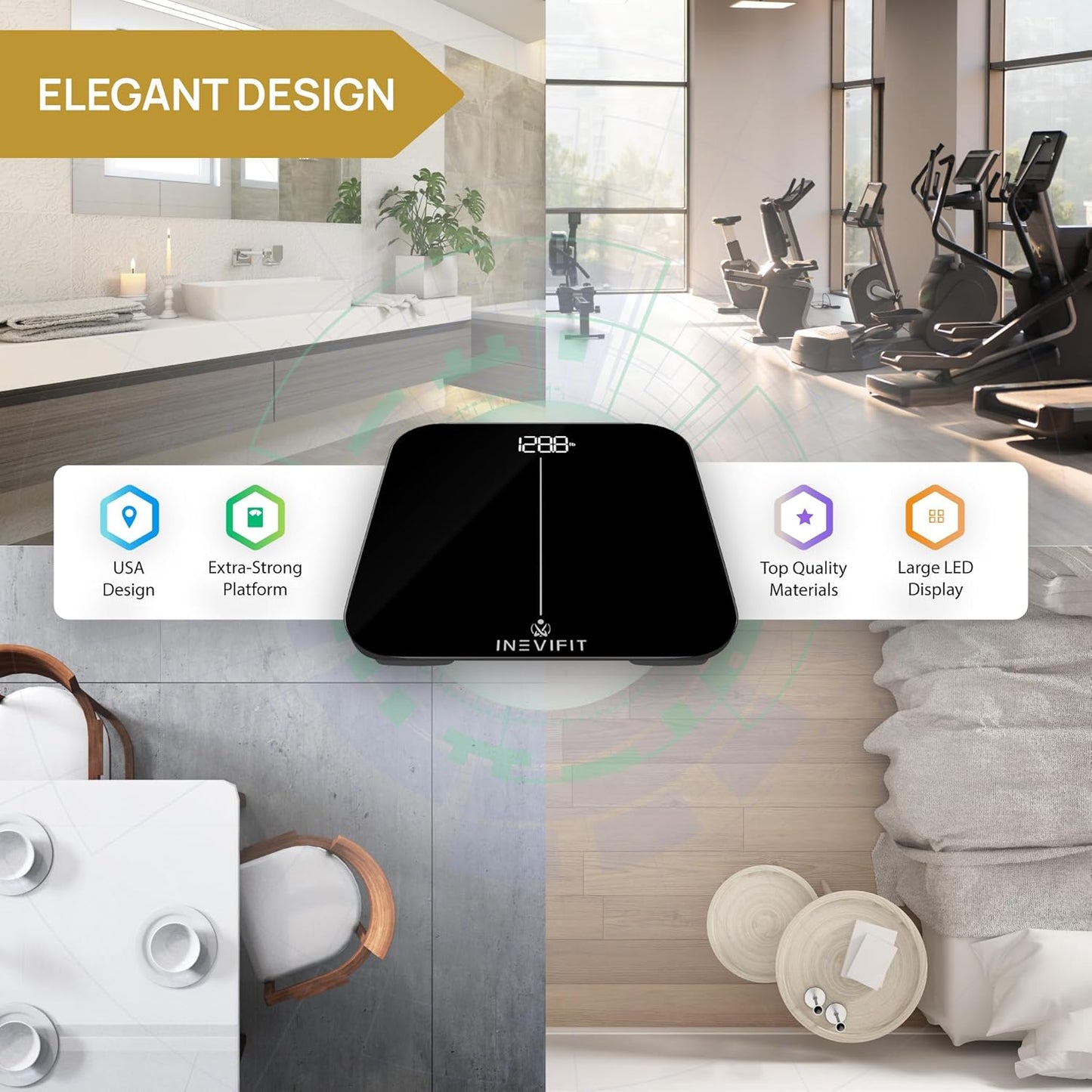 INEVIFIT Smart Premium Bathroom Scale, Highly Accurate Bluetooth Digital Bathroom Body Weight Scale, Precisely Measures Weight & BMI for Unlimited Users