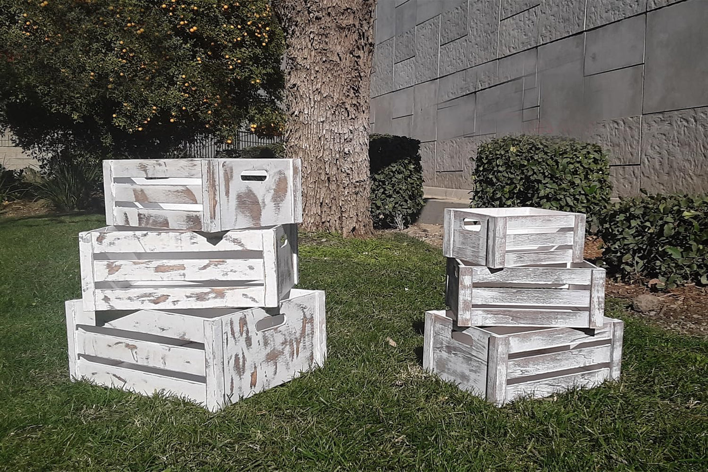 Admired By Nature Wooden Crates Storage Container, Big Rustic White Set of 3, Farmhouse Style Decorative Baskets for Home Decor, Rustic Decor, Nesting Stackable Organizers, Distressed Wood Crates