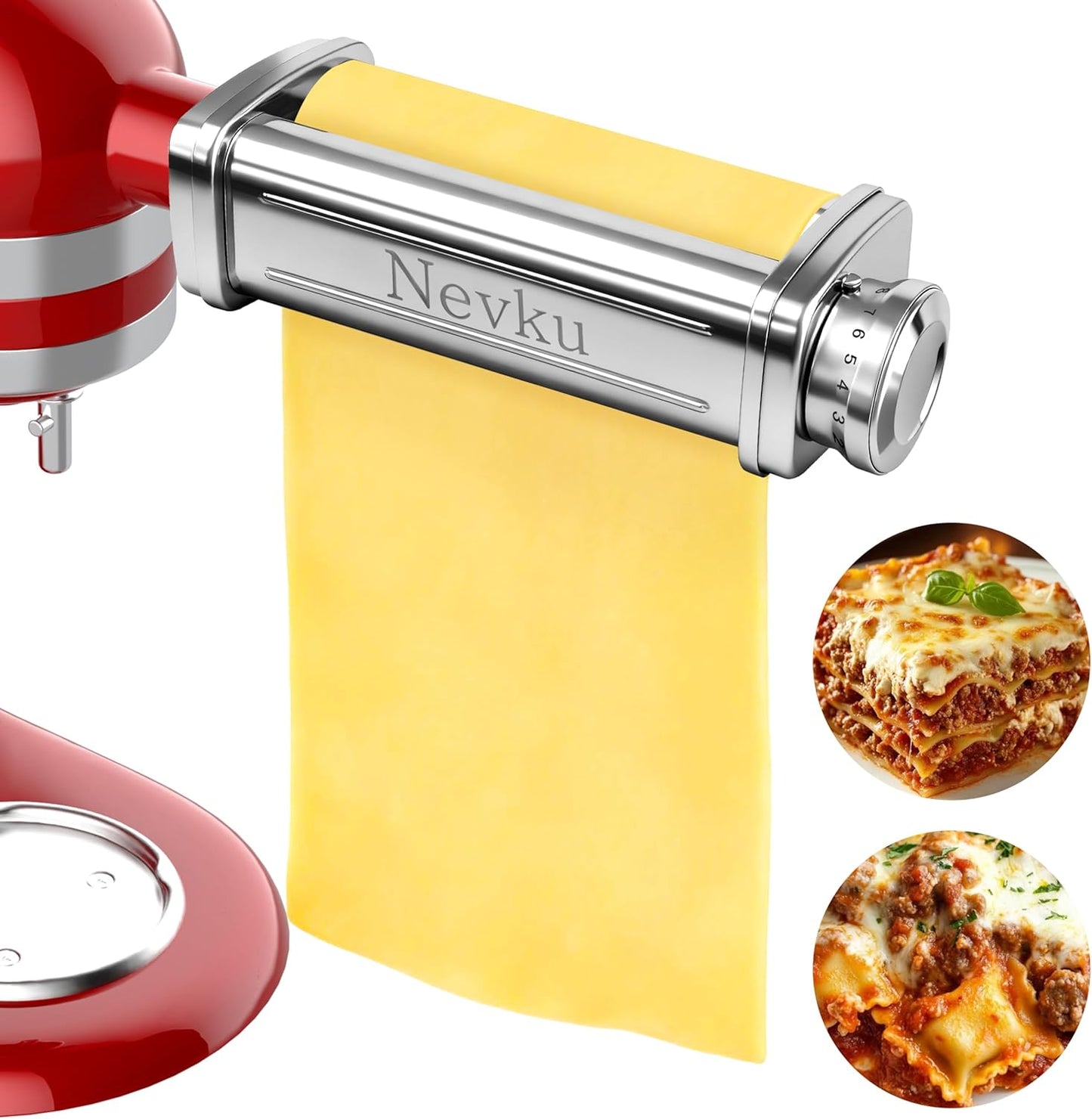 Pasta Roller Attachment for KitchenAid Stand Mixer, Stainless steel Pasta Roller Attachment with 8 Adjustable thickness knob, Stainless Steel Pasta Maker accessory Machine