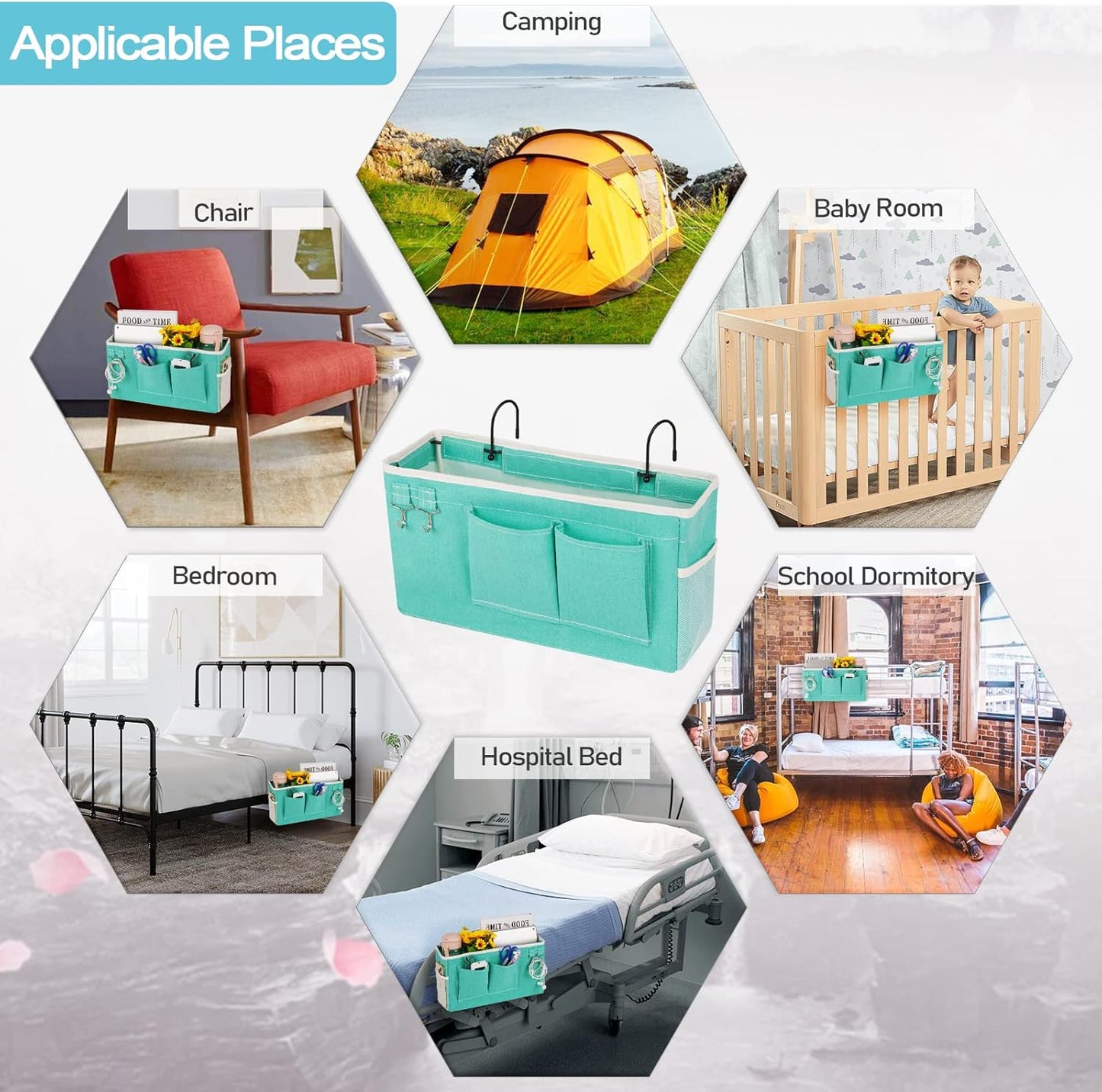 Loghot Bedside Caddy/Bedside Storage Bag Hanging Organizer for Bunk and Hospital Beds,Dorm Rooms Bed Rails,Can be Placed Glasses,Books,Mobile Phones,Keys (Green)