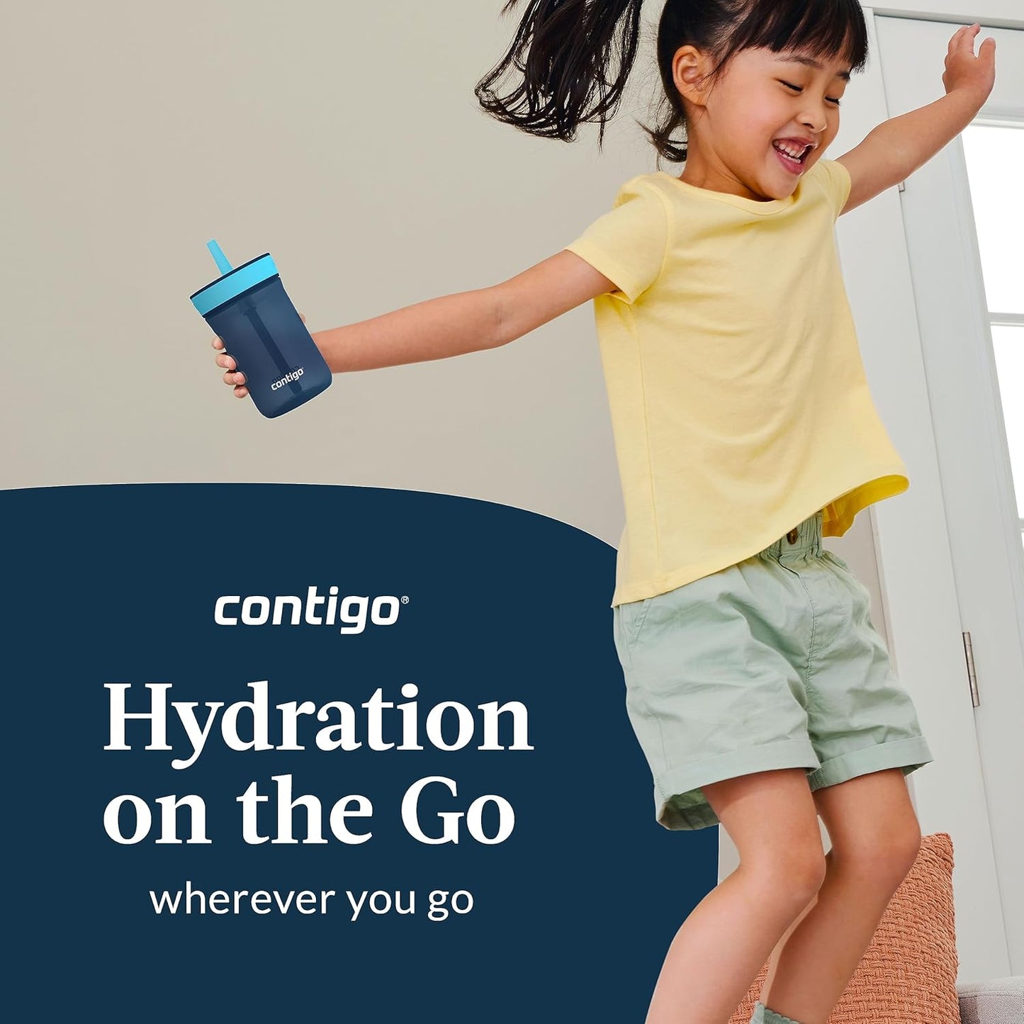 Contigo Kids’ Leighton Straw Tumbler with Spill-Proof Leak-Proof Lid 14oz Blueberry/Blue Raspberry (Pack of 4)