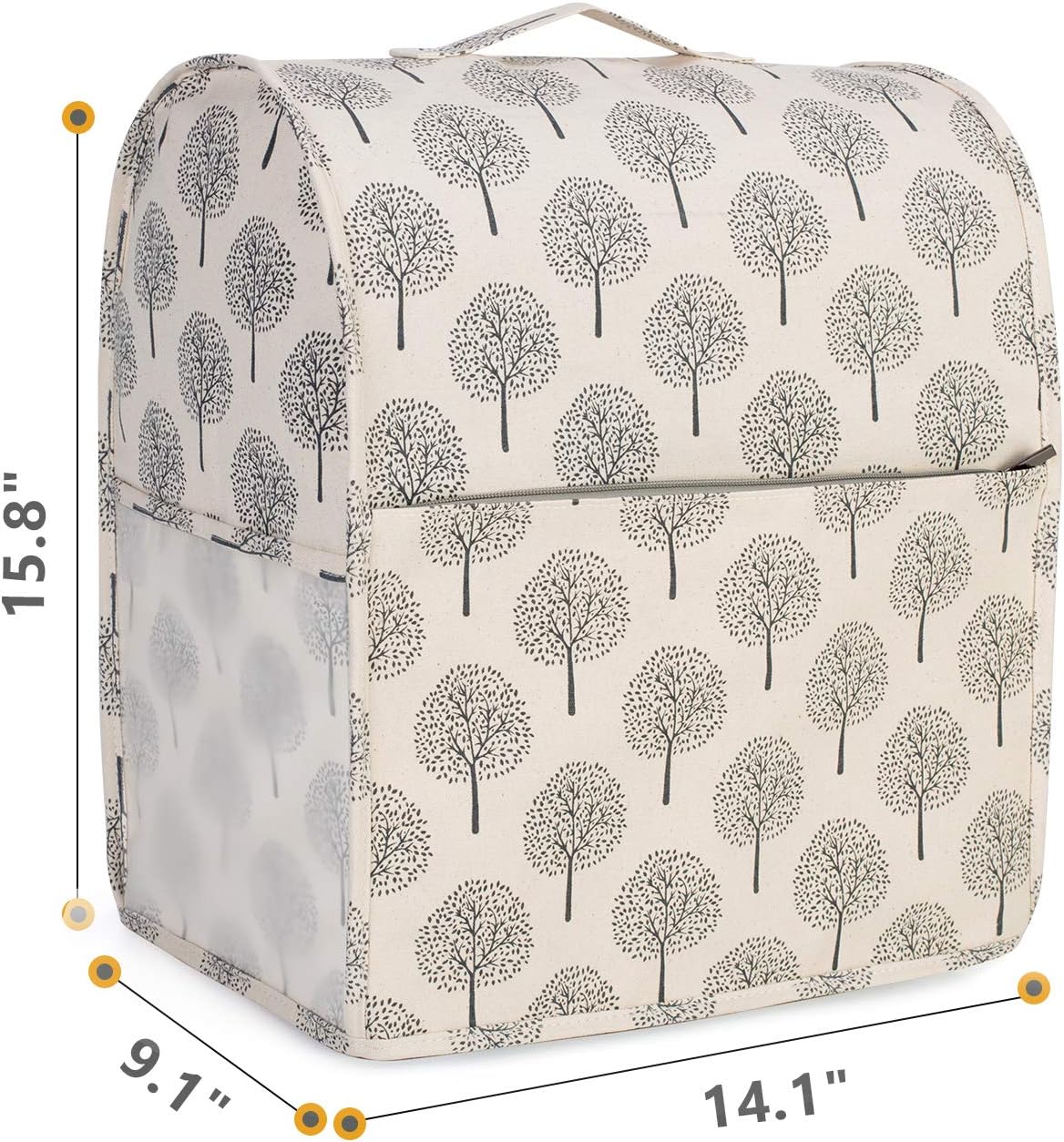 Yarwo Dust Cover for 6-8 qt Stand Mixer, Protective Stand Mixer Cover with Top Handle and Pockets for Extra Accessories, Tree