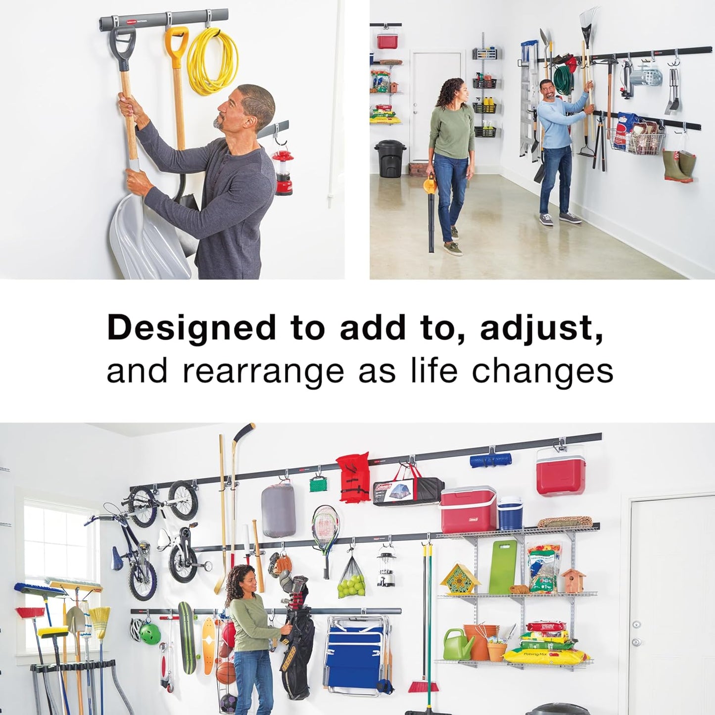 Rubbermaid FastTrack 2-Handle Hook (S Hook) Mounted Garage Storage and Space Saving Organization System Metallic Powder-Coated Steeel for Rakes/Brooms/Toys/Ladders