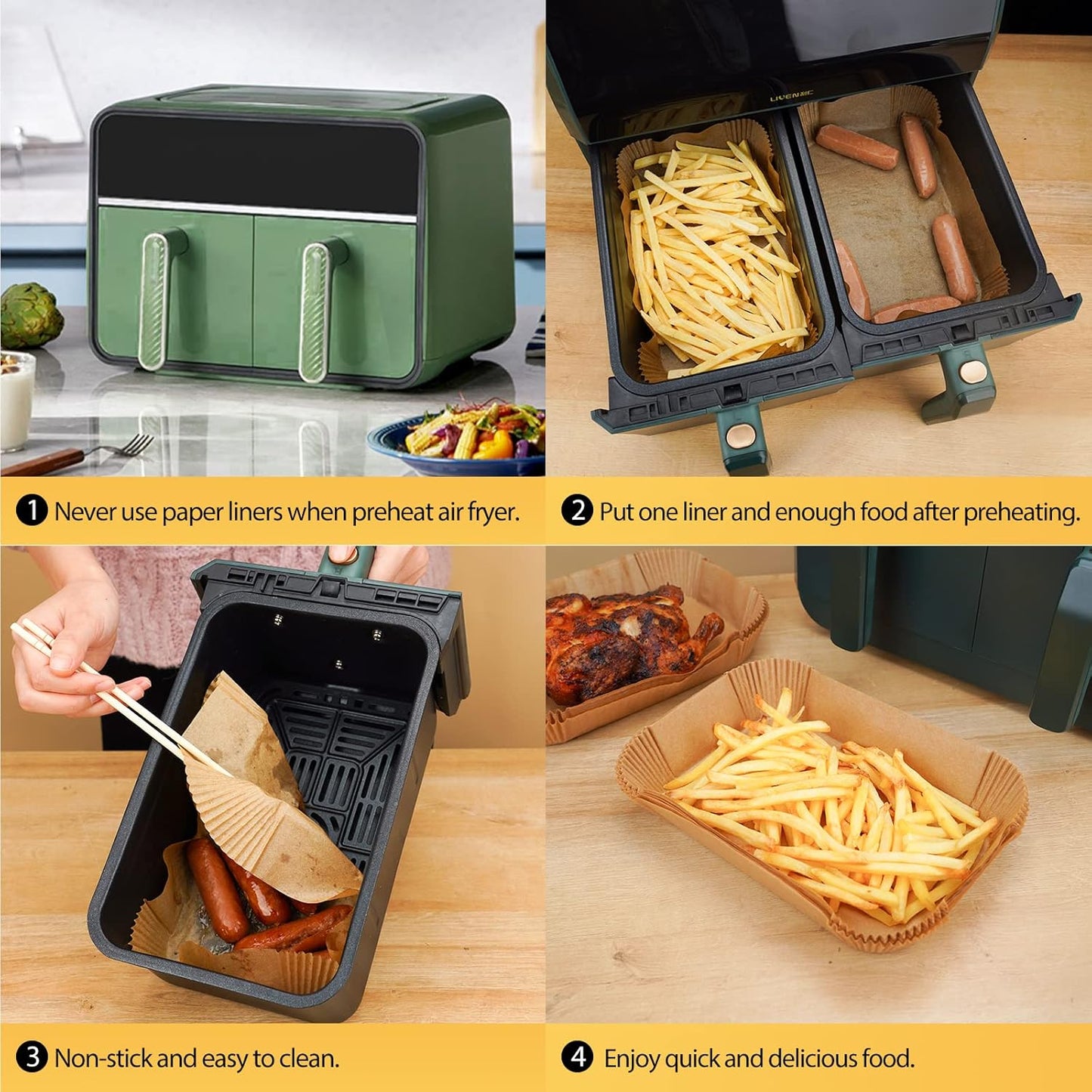 Air Fryer Liners Disposable - 150Pcs 8In Rectangle Parchment Paper for Air Fryer Non-Stick Airfryer Basket Liners for Steamer Microwave Oven