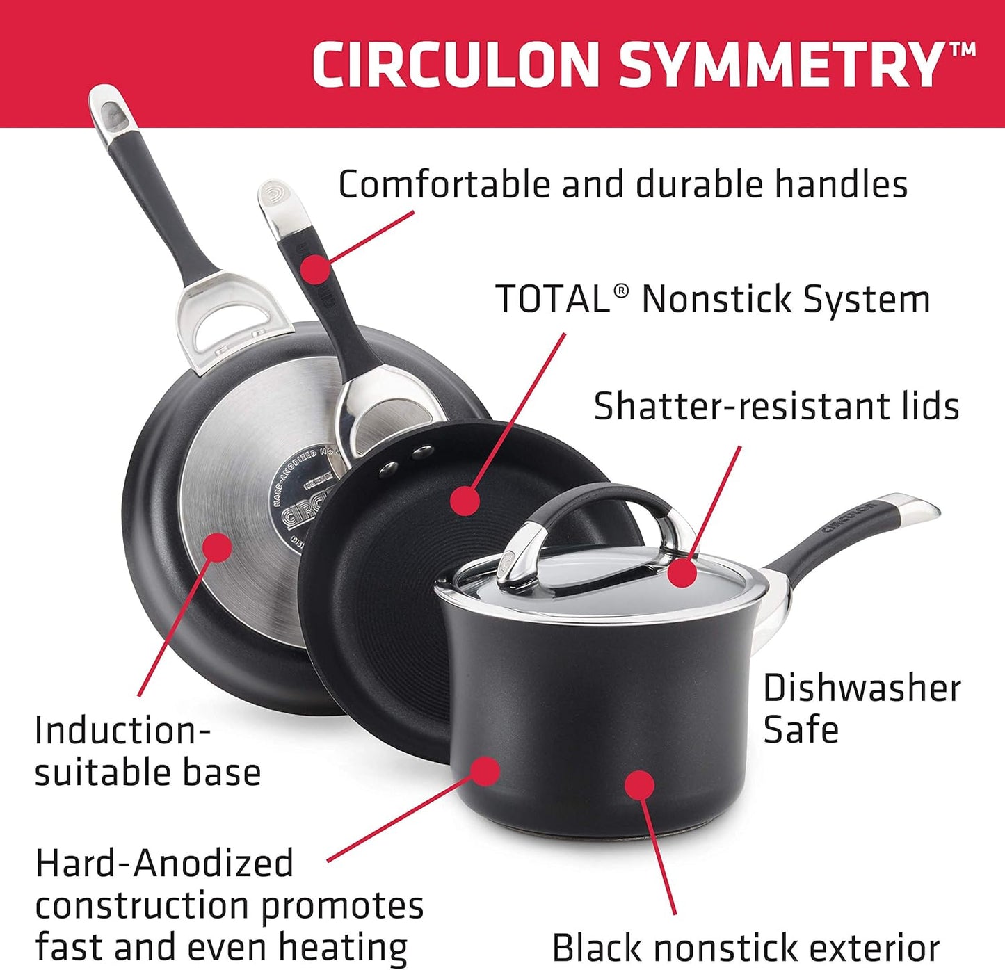 Circulon Symmetry Hard Anodized Nonstick Frying Pan Set / Skillet Set - 10 Inch and 12 Inch, Black