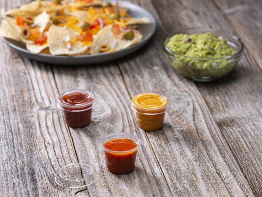 (1 oz - 100 Sets) Clear Diposable Plastic Portion Cups With Lids, Small Mini Containers For Portion Controll, Jello Shots, Meal Prep, Sauce Cups, Slime, Condiments,