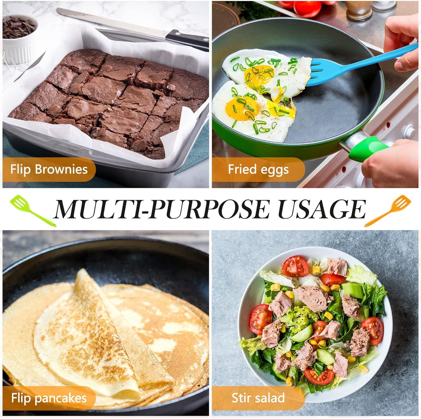 5 Pack Small Silicone Spatula Mini Rubber Turner High Heat Resistant Slotted Egg Fish Spatula Flipper Small Pancake Turner Mini Serving Cooking Kitchen Utensils (Red Blue Green Orange Pink)