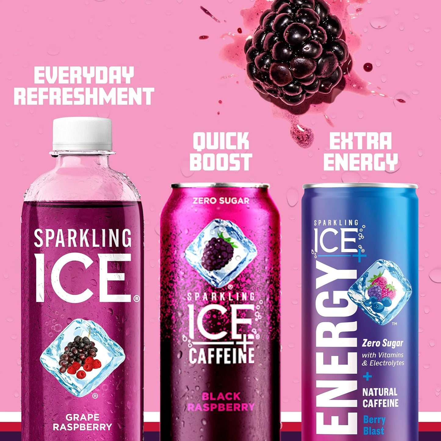 Sparkling Ice, Grape Raspberry Sparkling Water, Zero Sugar Flavored Water, with Vitamins and Antioxidants, Low Calorie Beverage, 17 fl oz Bottles (Pack of 12)