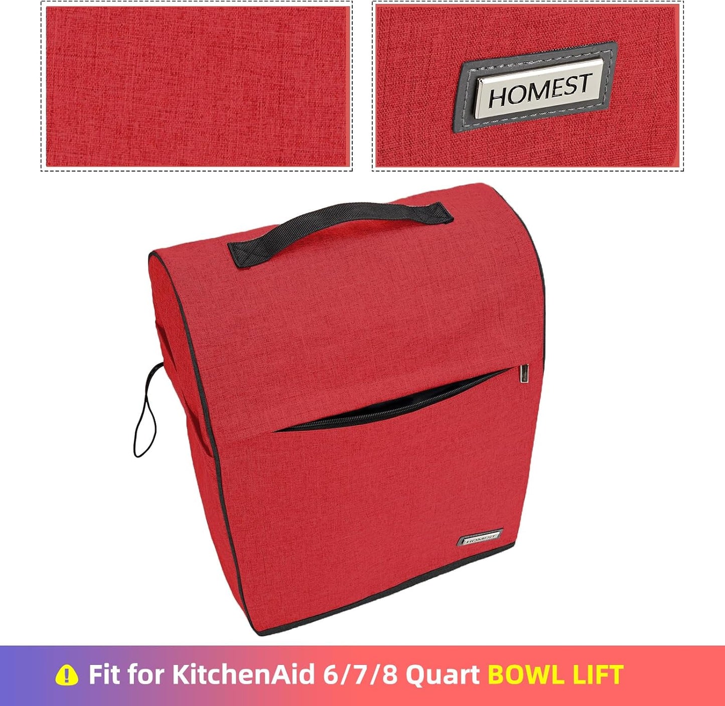 HOMEST Stand Mixer Cover Compatible with KitchenAid 6/7/8 Quart Bowl Lift,Dust Cover with Zipper Pocket for Accessories, Red (Patent Design)