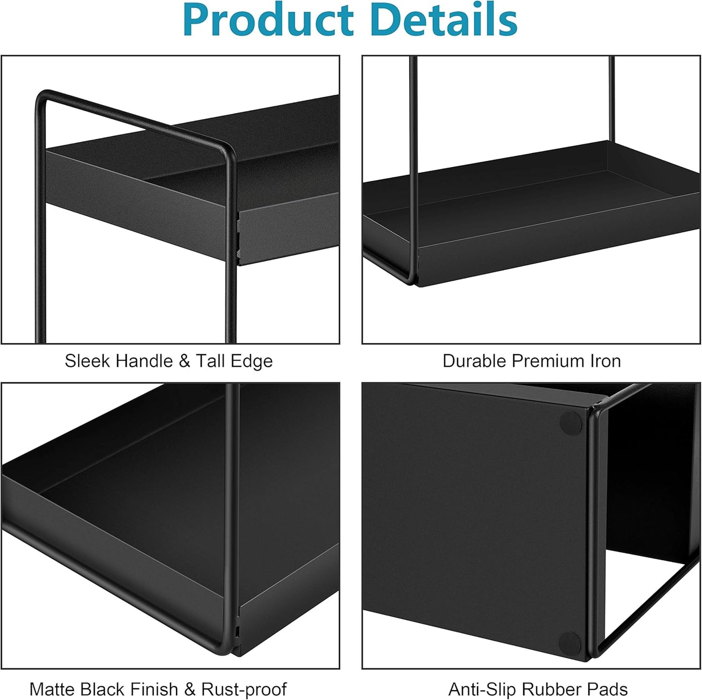 3-Tier Bathroom Countertop Organizer Vanity Tray Cosmetic & Makeup Storage Kitchen Spice Rack Standing Shelf, Black