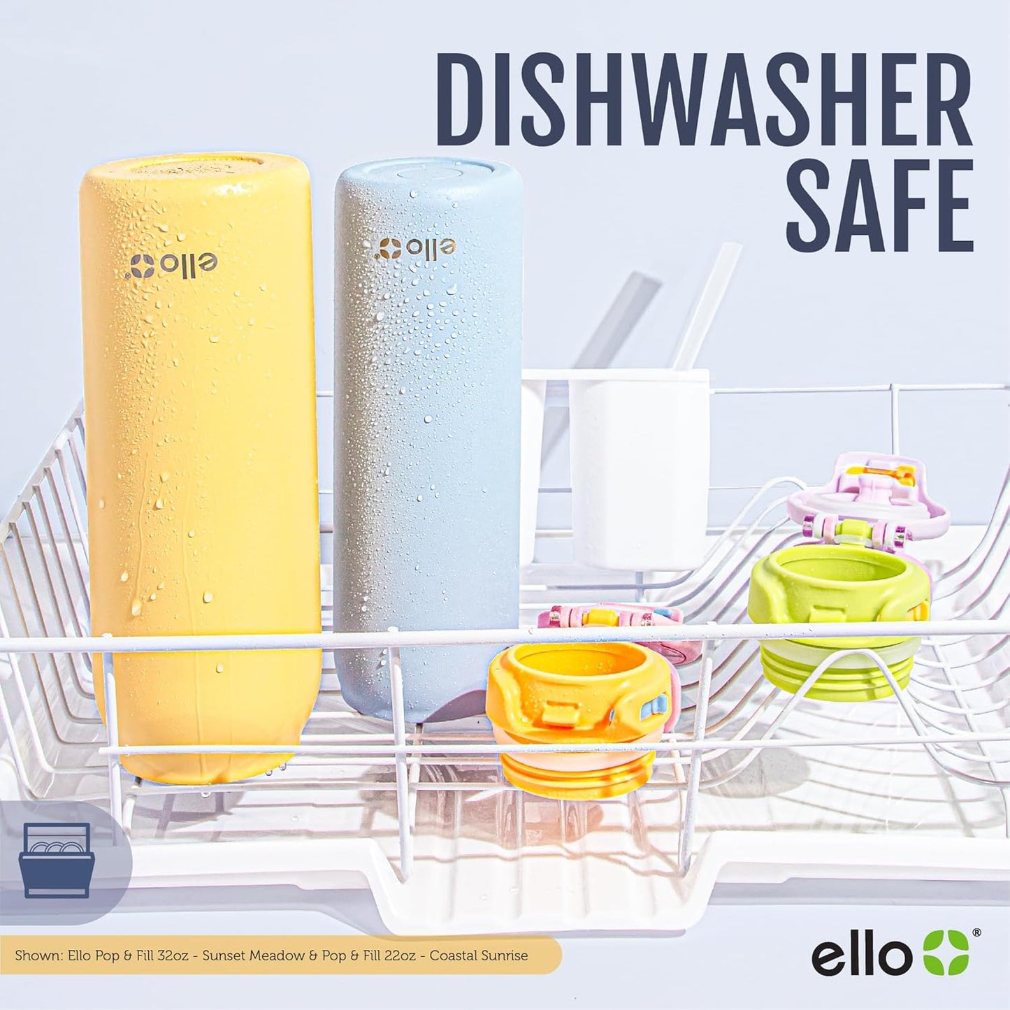 Ello Pop & Fill Stainless Steel Water Bottle with Quick Fill Technology, Double Walled Vacuum Insulated Metal, Leak Proof Locking Lid, Sip & Chug, BPA Free, Holiday Gift for Him Her, 22oz, 32oz, 40oz