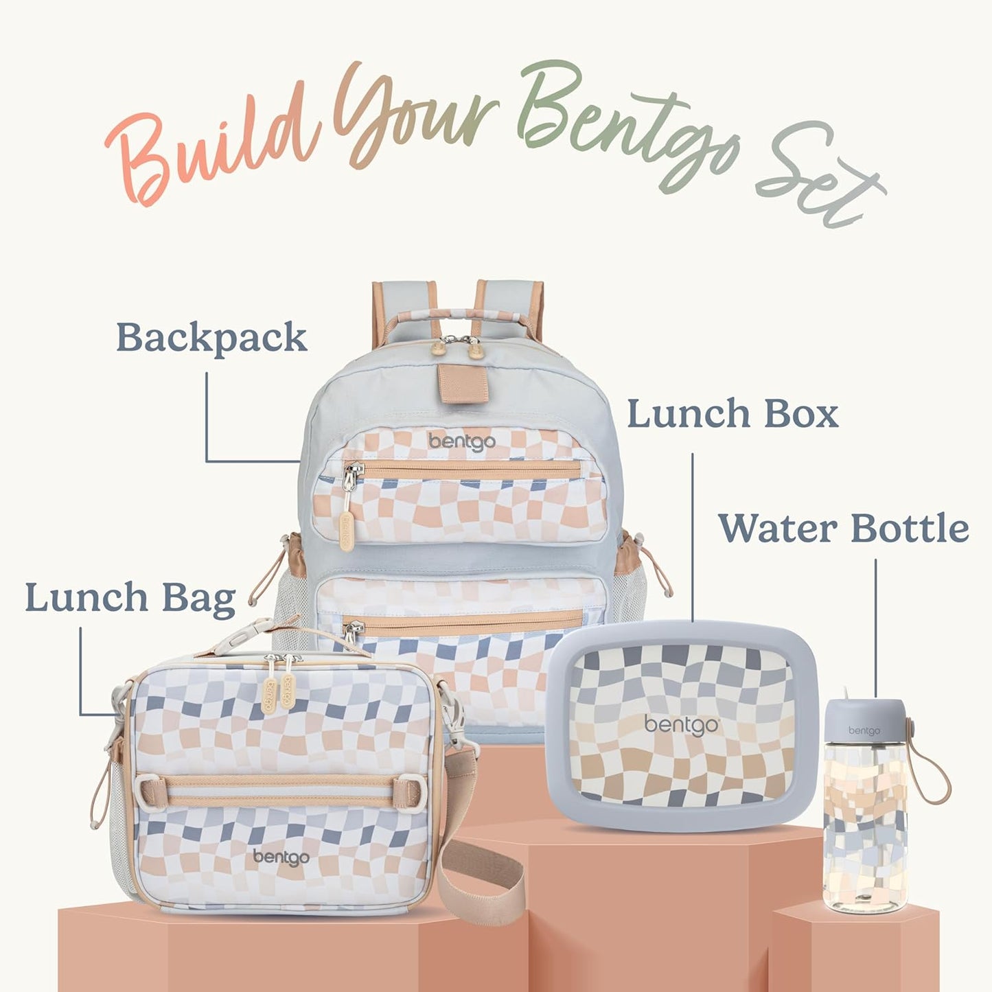 Bentgo Kids 5-Compartment Leak-Proof Bento-Style Lunch Box (Whimsy & Wonder Collection) - Ideal for Ages 3-7, Drop-Proof & Durable, Dishwasher Safe, & PFAS & BPA-Free Materials (Checker Gradient)