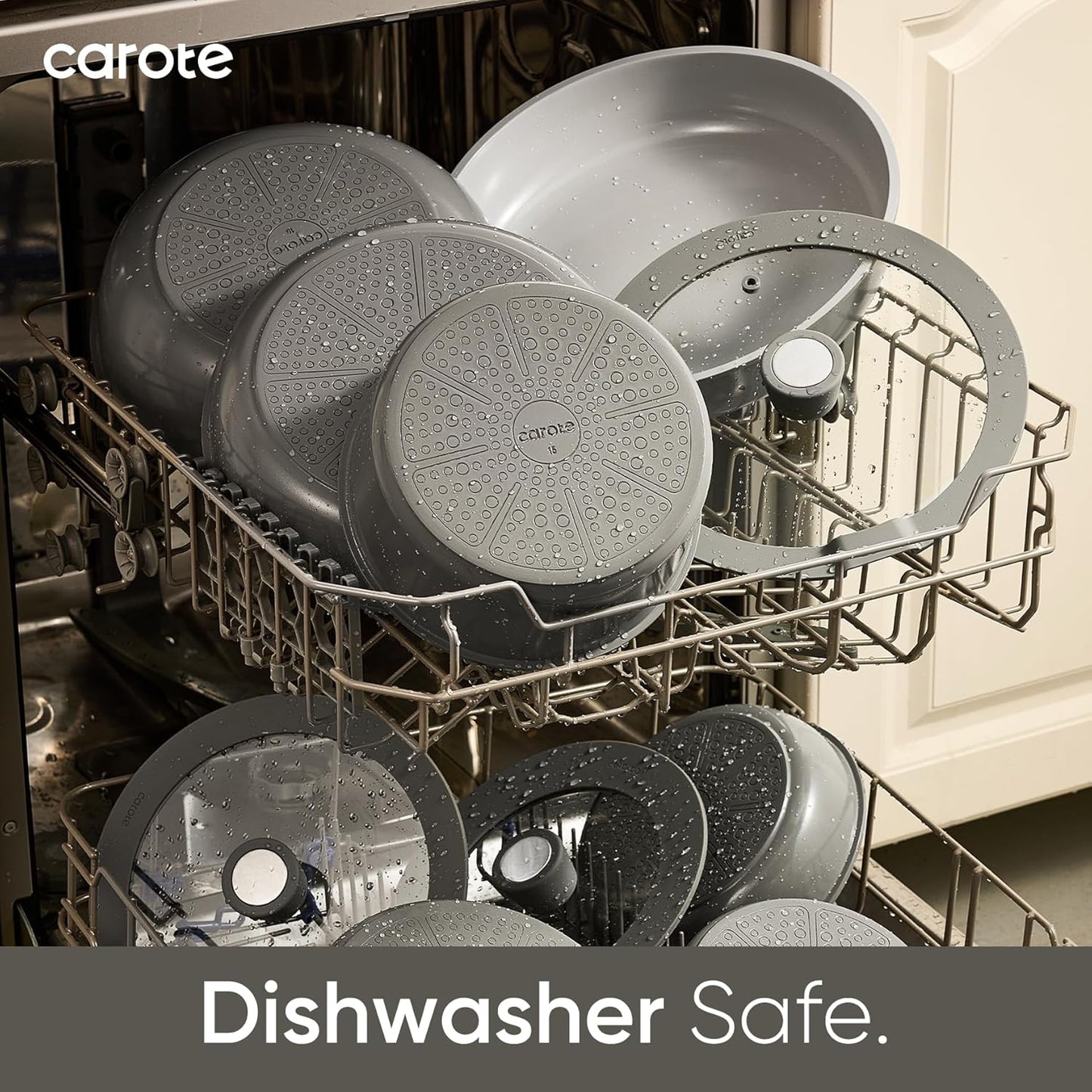 CAROTE 27pcs Ceramic Cookware Set Nonstick, Pots and Pans Set Non stick, Non Toxic Cookware, Dishwasher/Oven Safe, RV/Camping Cookware Set, Pan and Pot with Kitchen Utensils, Dark Gray