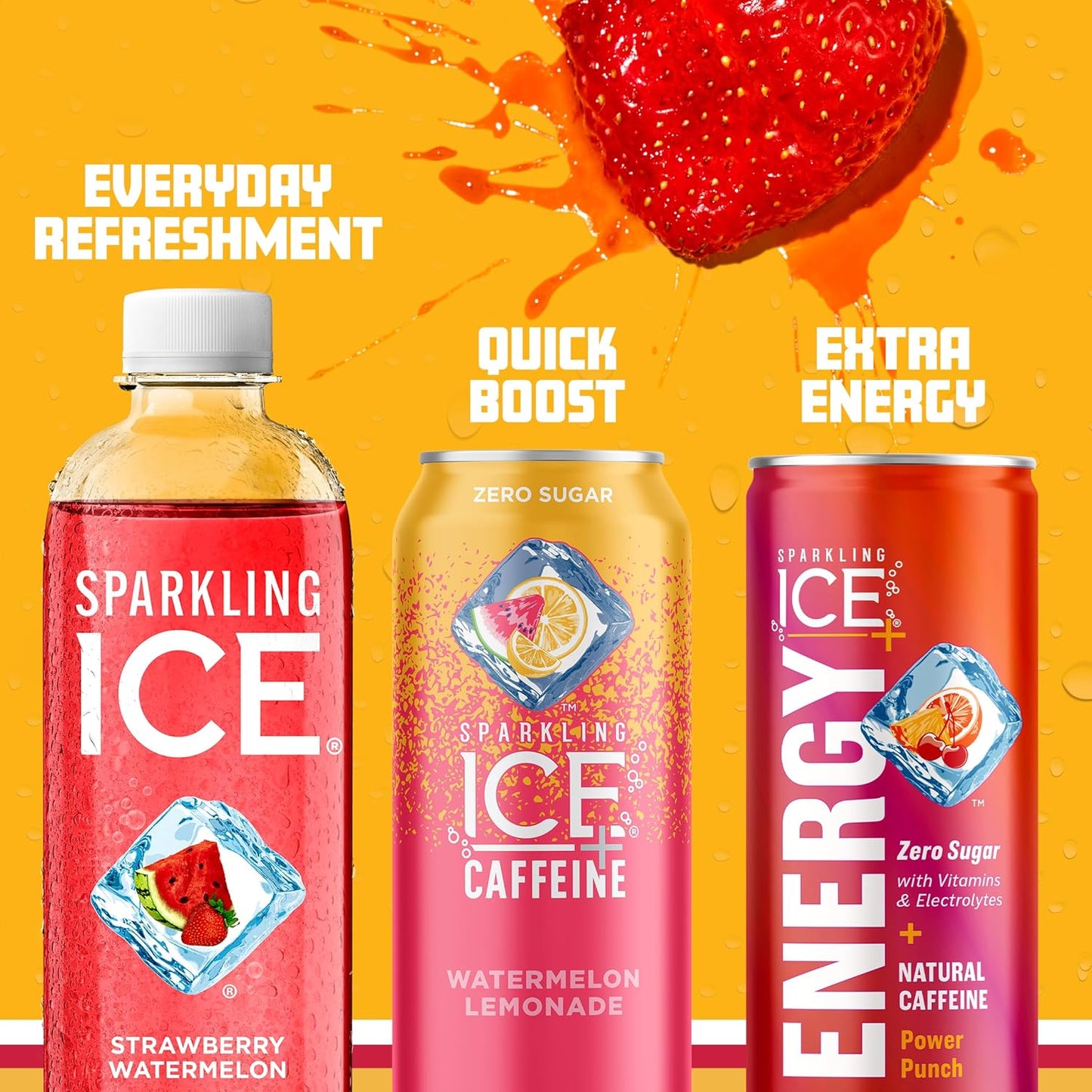 Sparkling Ice, Strawberry Watermelon Sparkling Water, Zero Sugar Flavored Water, with Vitamins and Antioxidants, Low Calorie Beverage, 17 fl oz Bottles (Pack of 12)